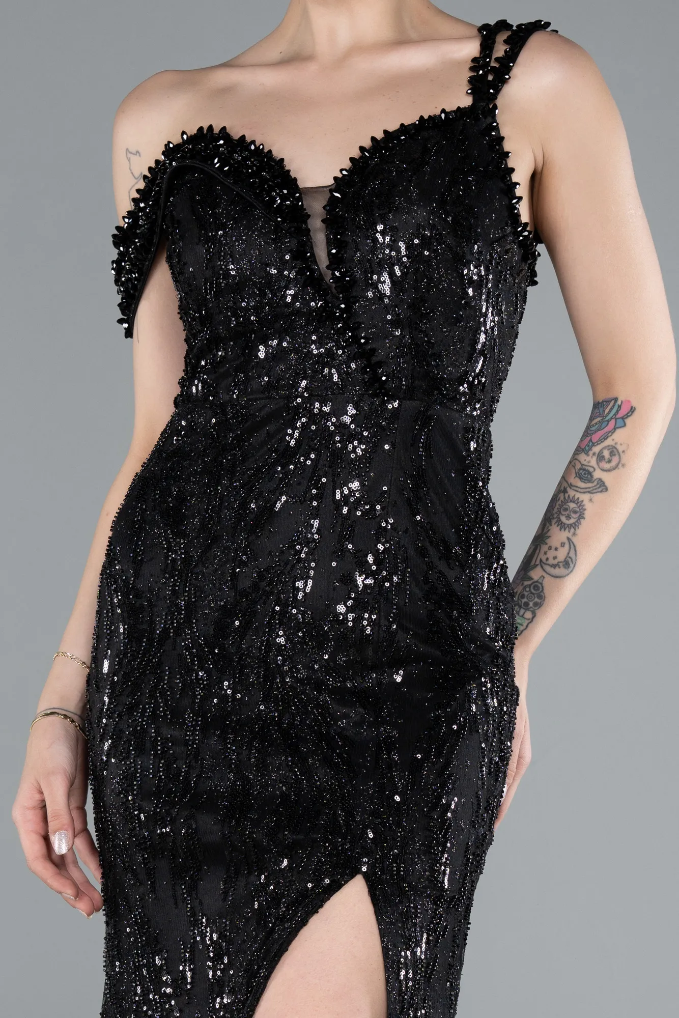 Black-Long Mermaid Evening Gown ABU4916