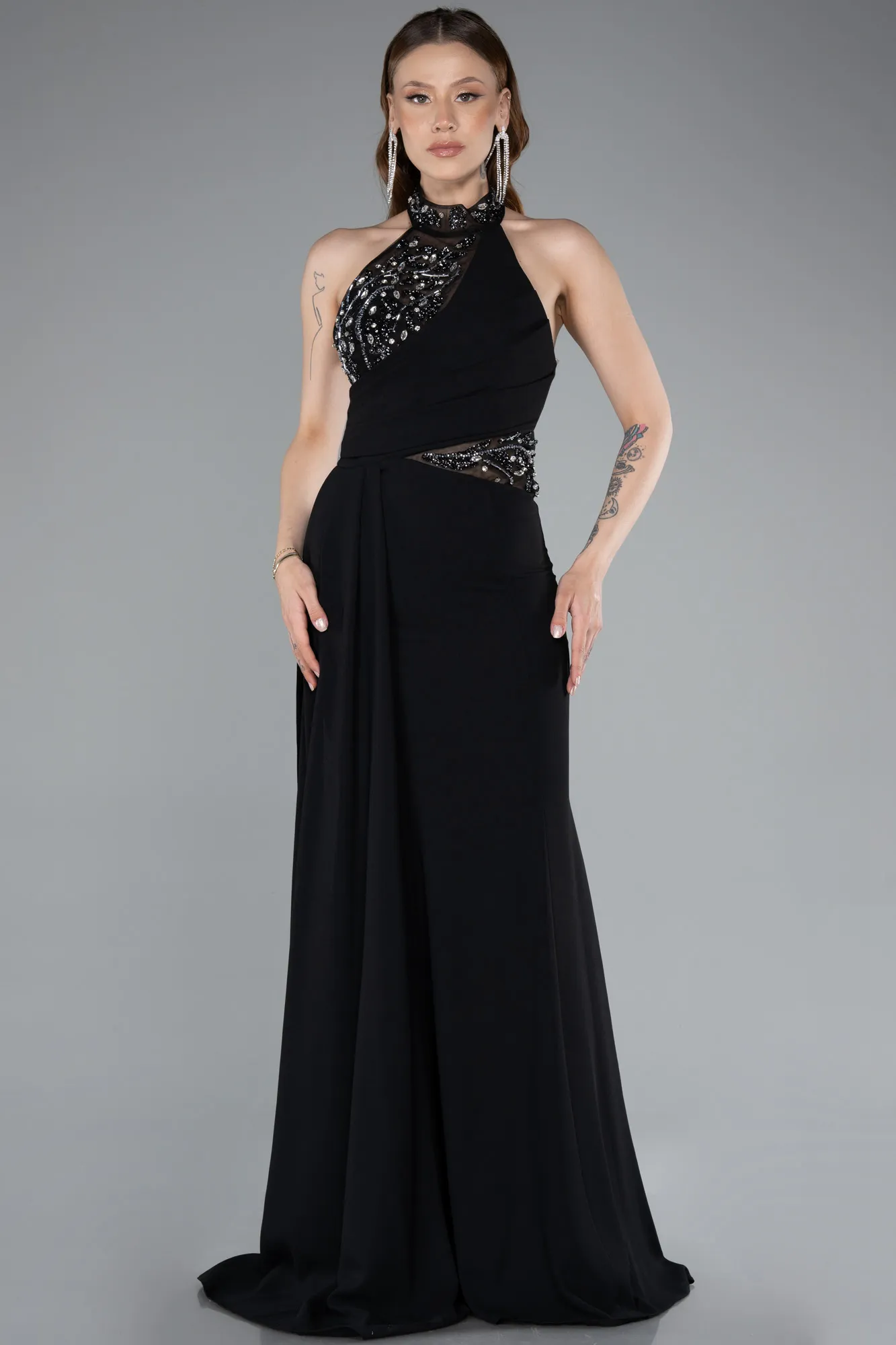Black-Long Mermaid Evening Gown ABU4979