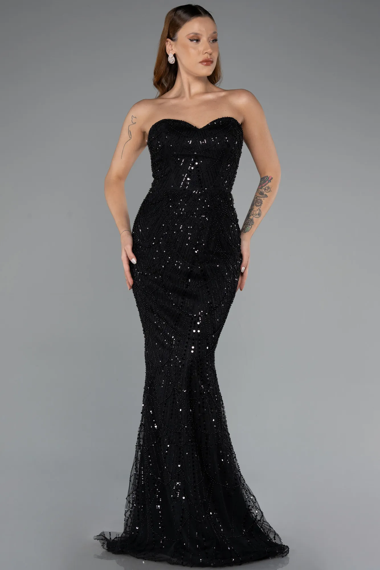 Black-Long Mermaid Evening Gown ABU5377