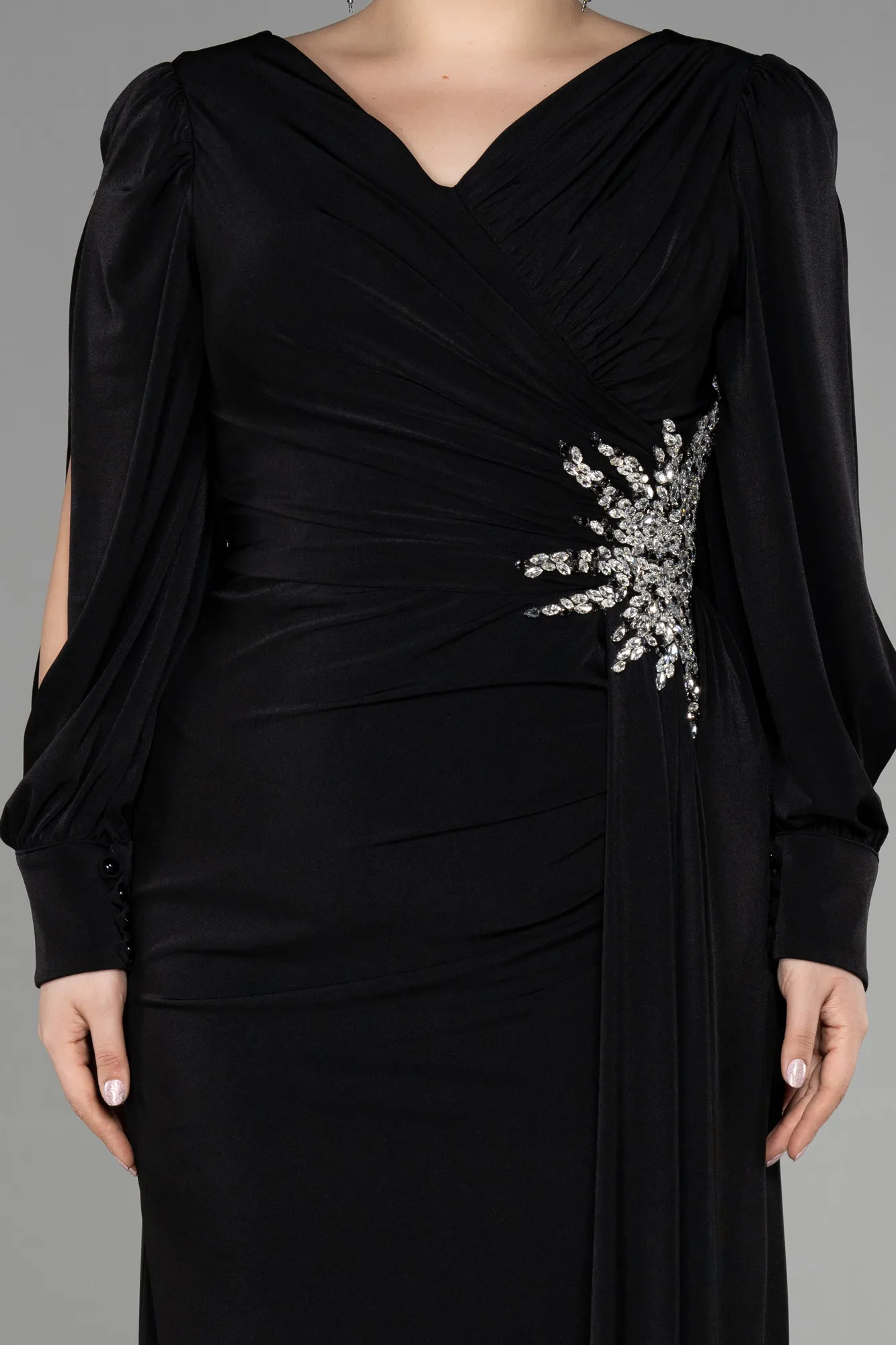 Black-Long Plus Size Engagement Dress ABU3578