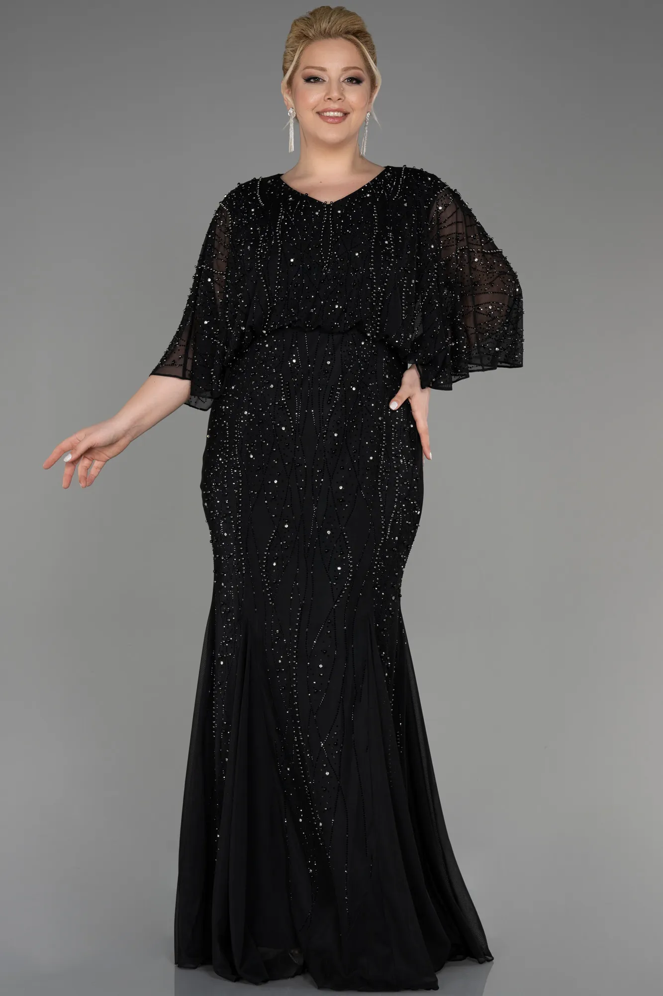 Black-Long Plus Size Engagement Dress ABU3732