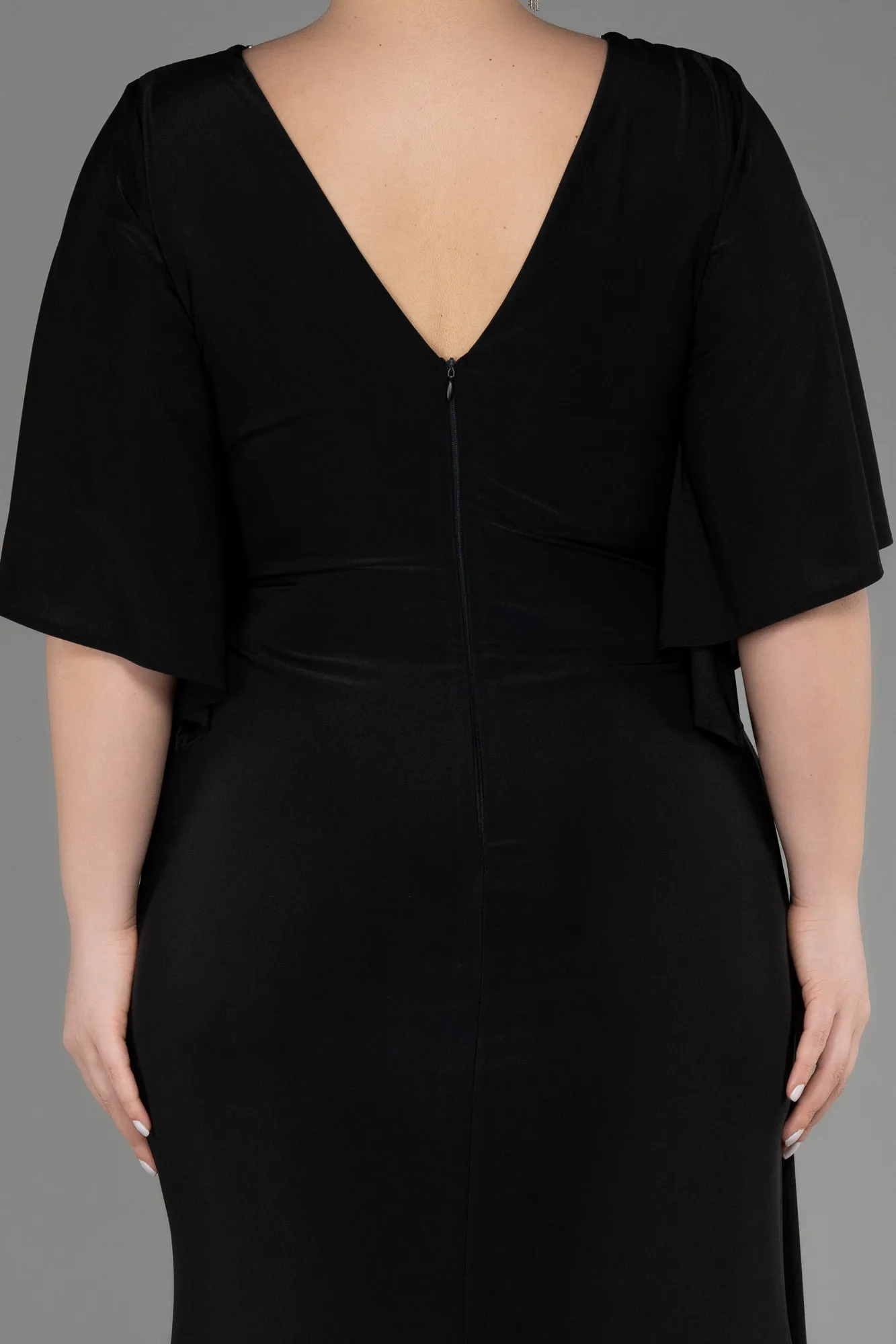 Black-Short Sleeve Slit Long Plus Size Evening Dress ABU3735