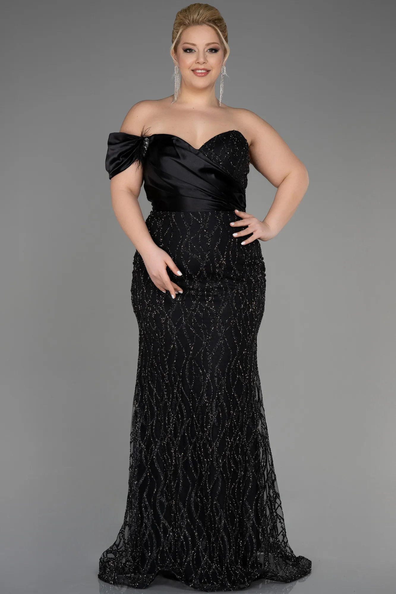 Black-Long Plus Size Engagement Dress ABU3739