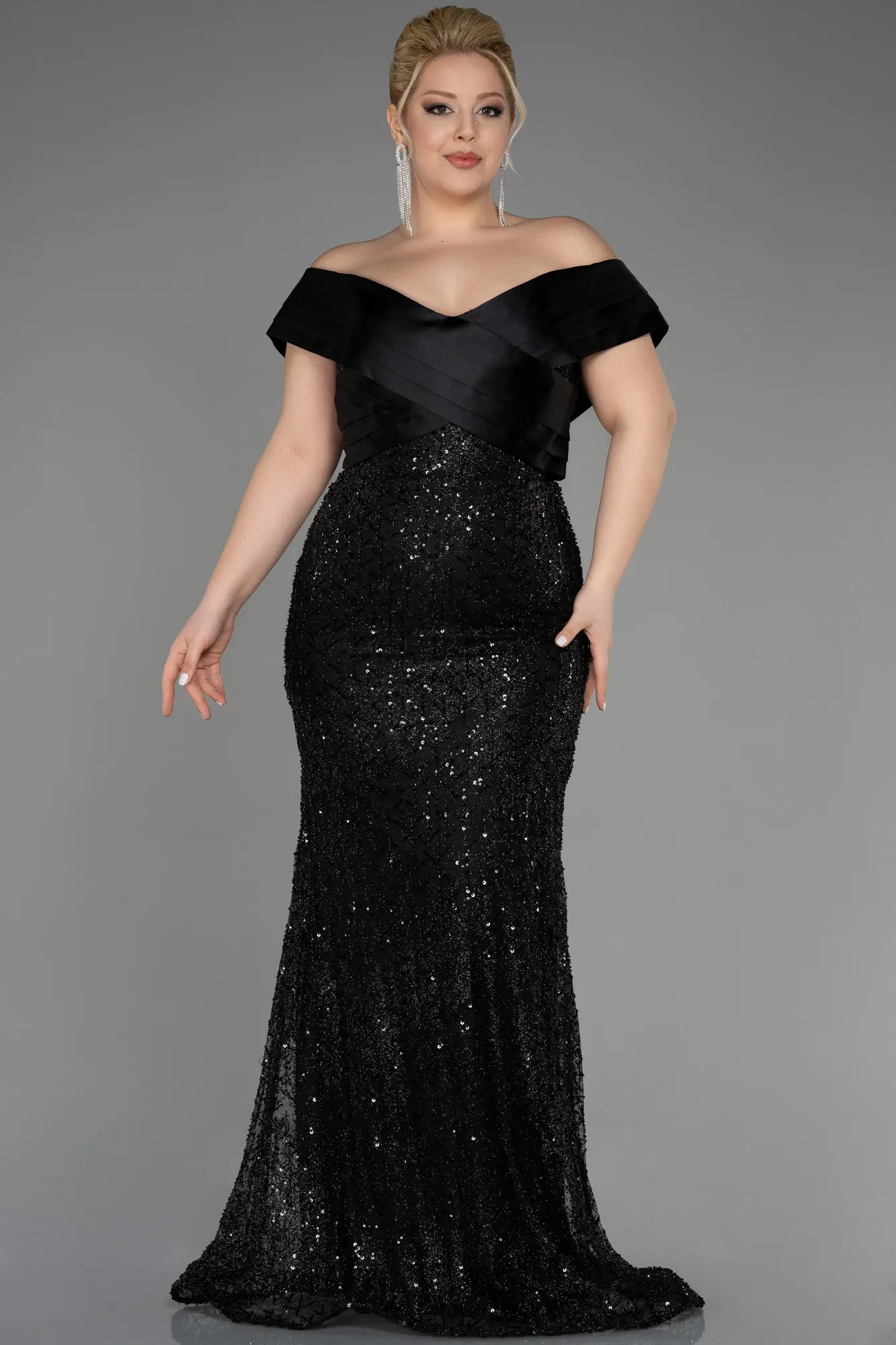 Black-Long Plus Size Engagement Dress ABU3740