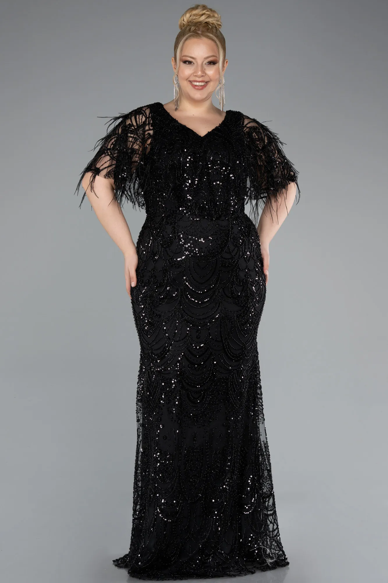 Black-Long Plus Size Engagement Dress ABU4950