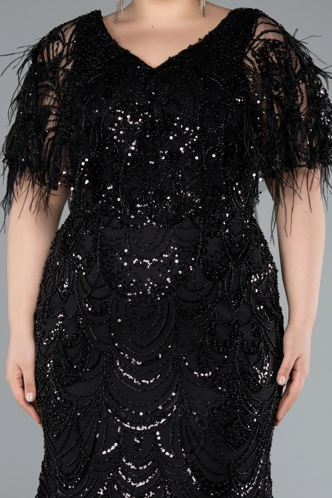 Black-Long Plus Size Engagement Dress ABU4950