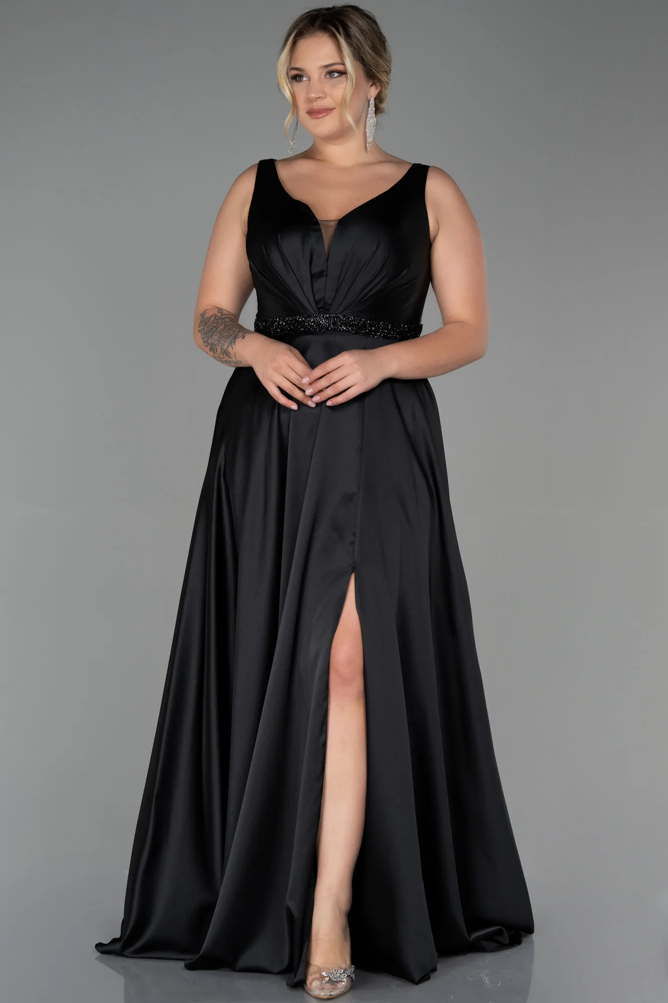 Black-Long Plus Size Evening Dress ABU3200