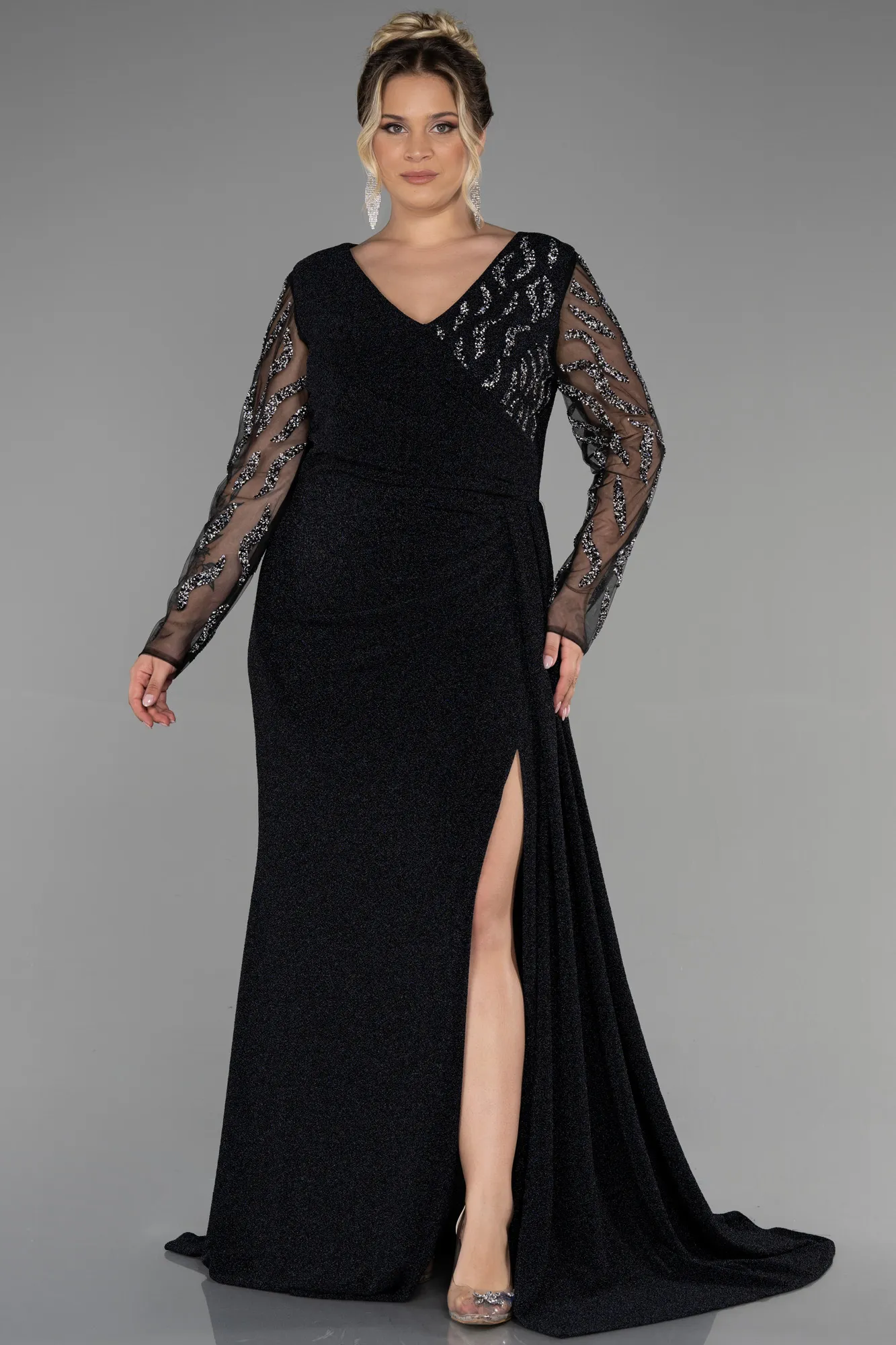 Black-Long Plus Size Evening Dress ABU3440