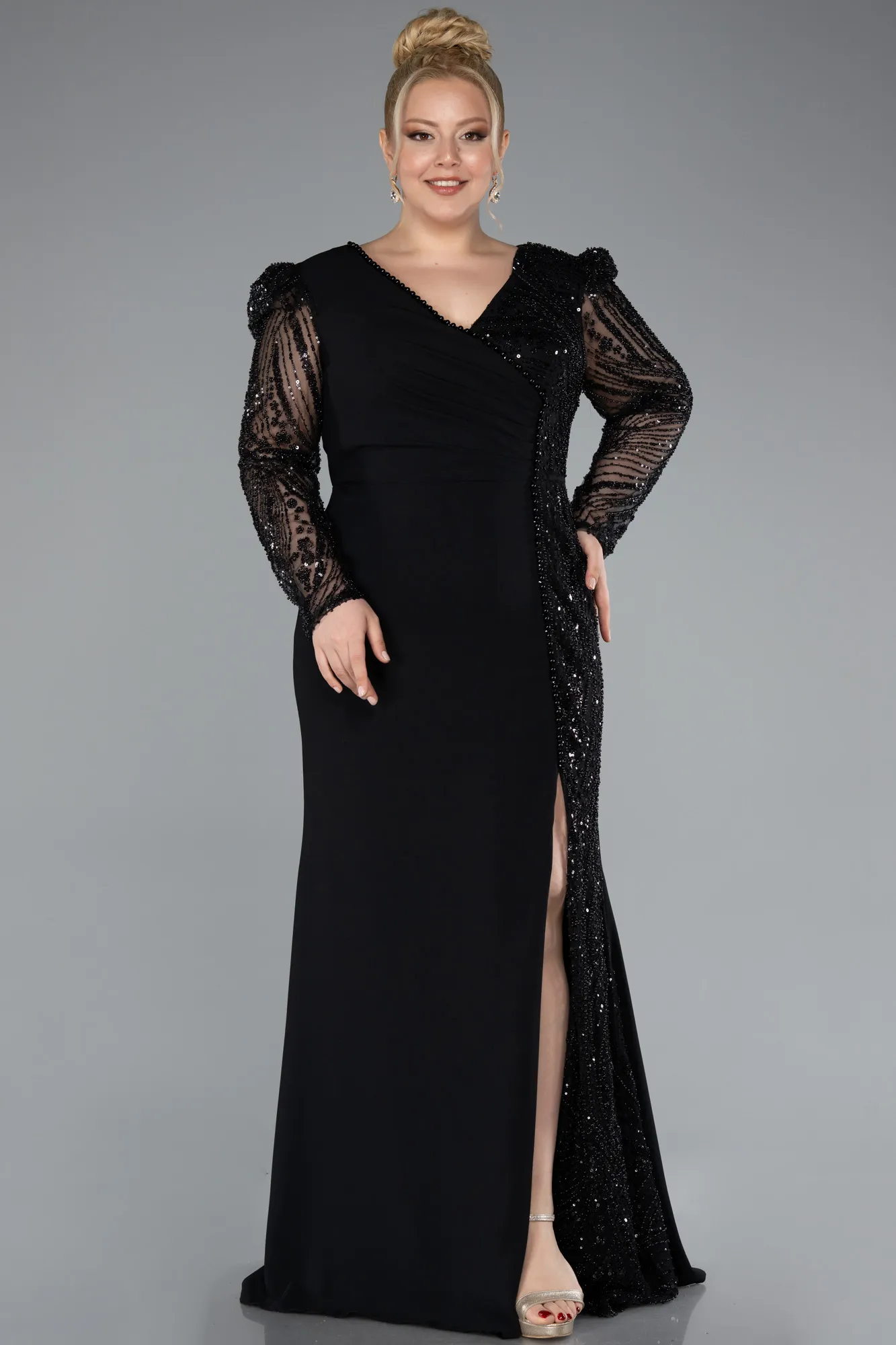 Black-Long Plus Size Evening Dress ABU4946
