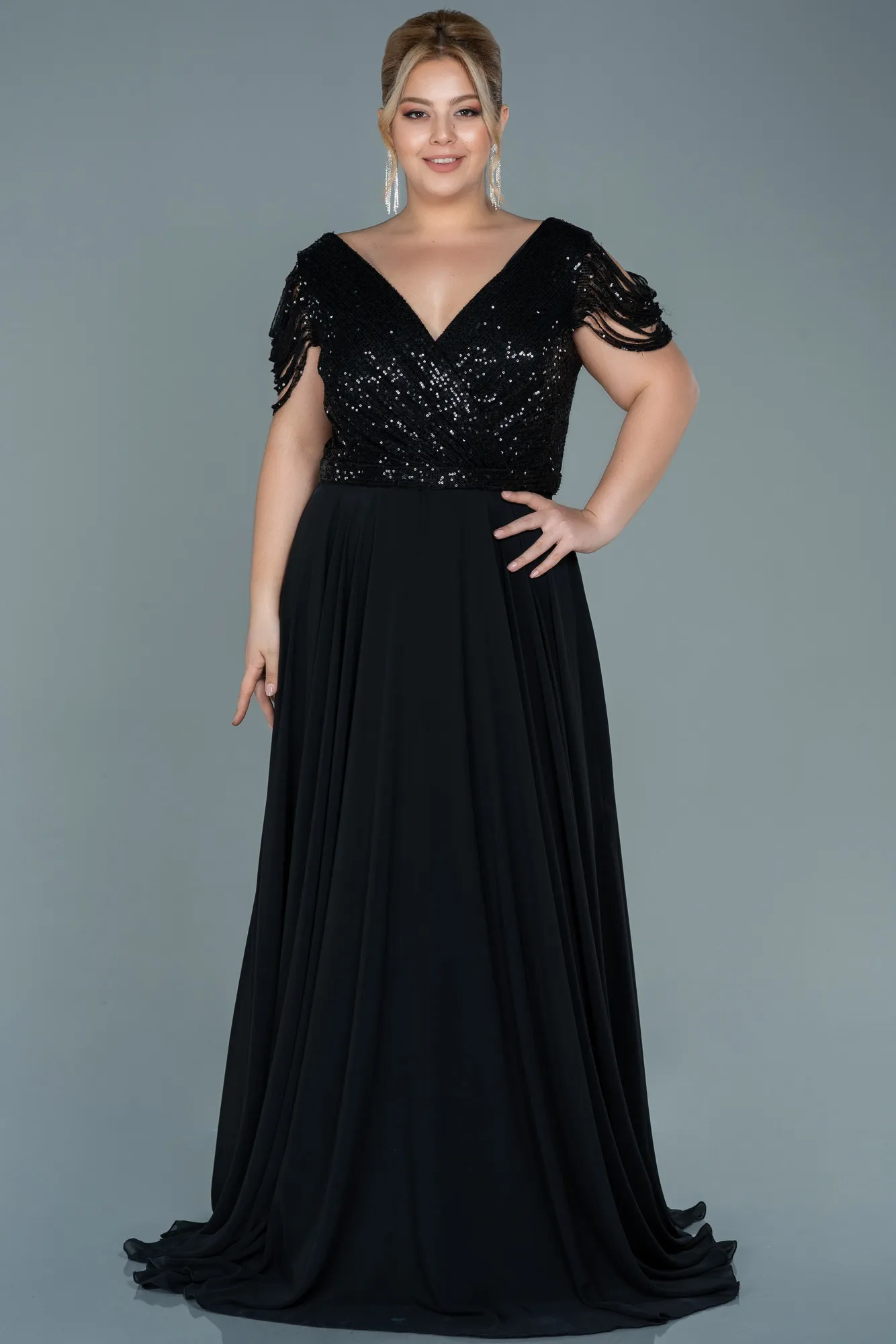 Black-Long Plus Size Evening Dress ABU828