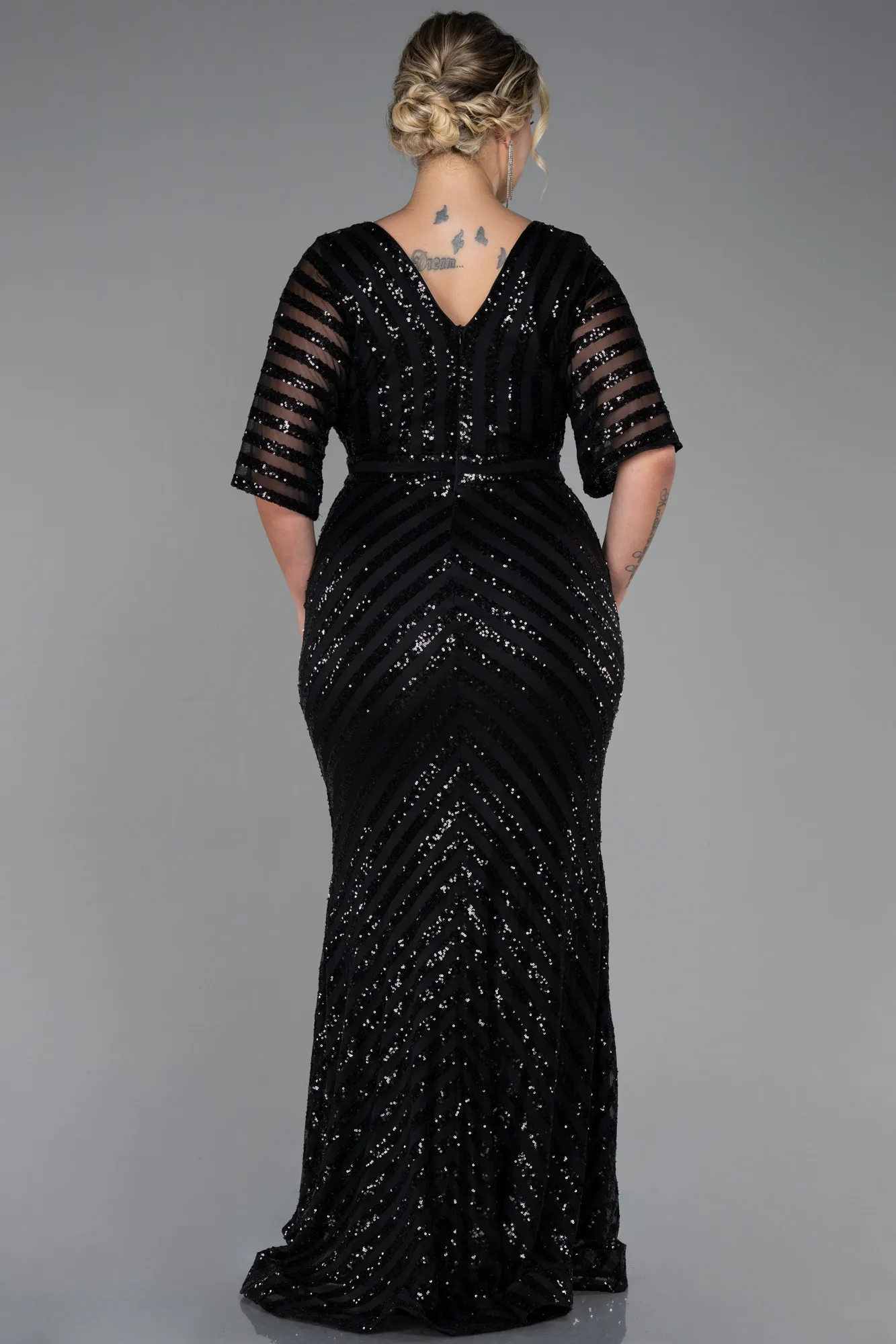 Black-Long Plus Size Evening Dress ABU900