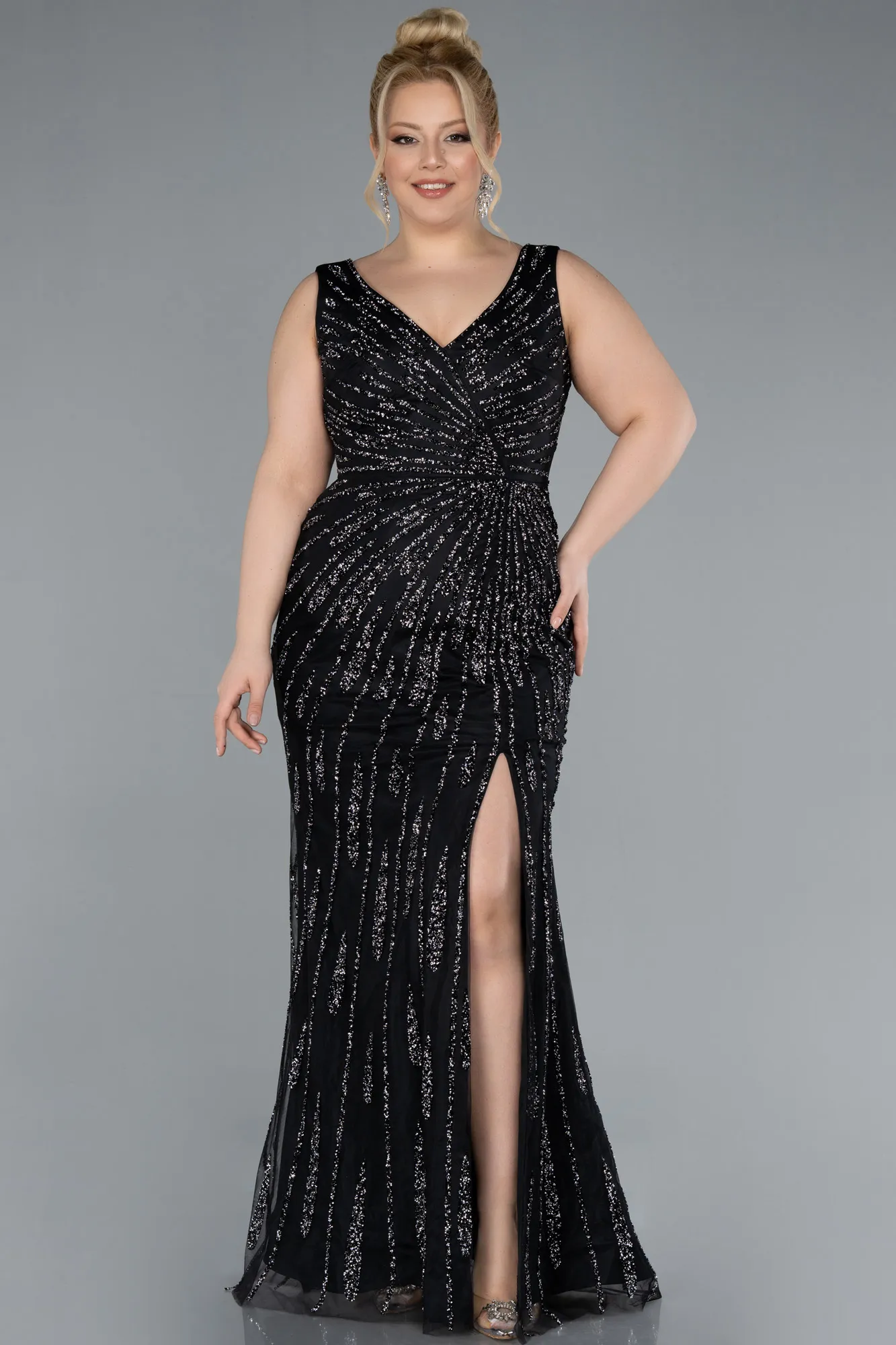 Black-Long Plus Size Evening Gown ABU4717