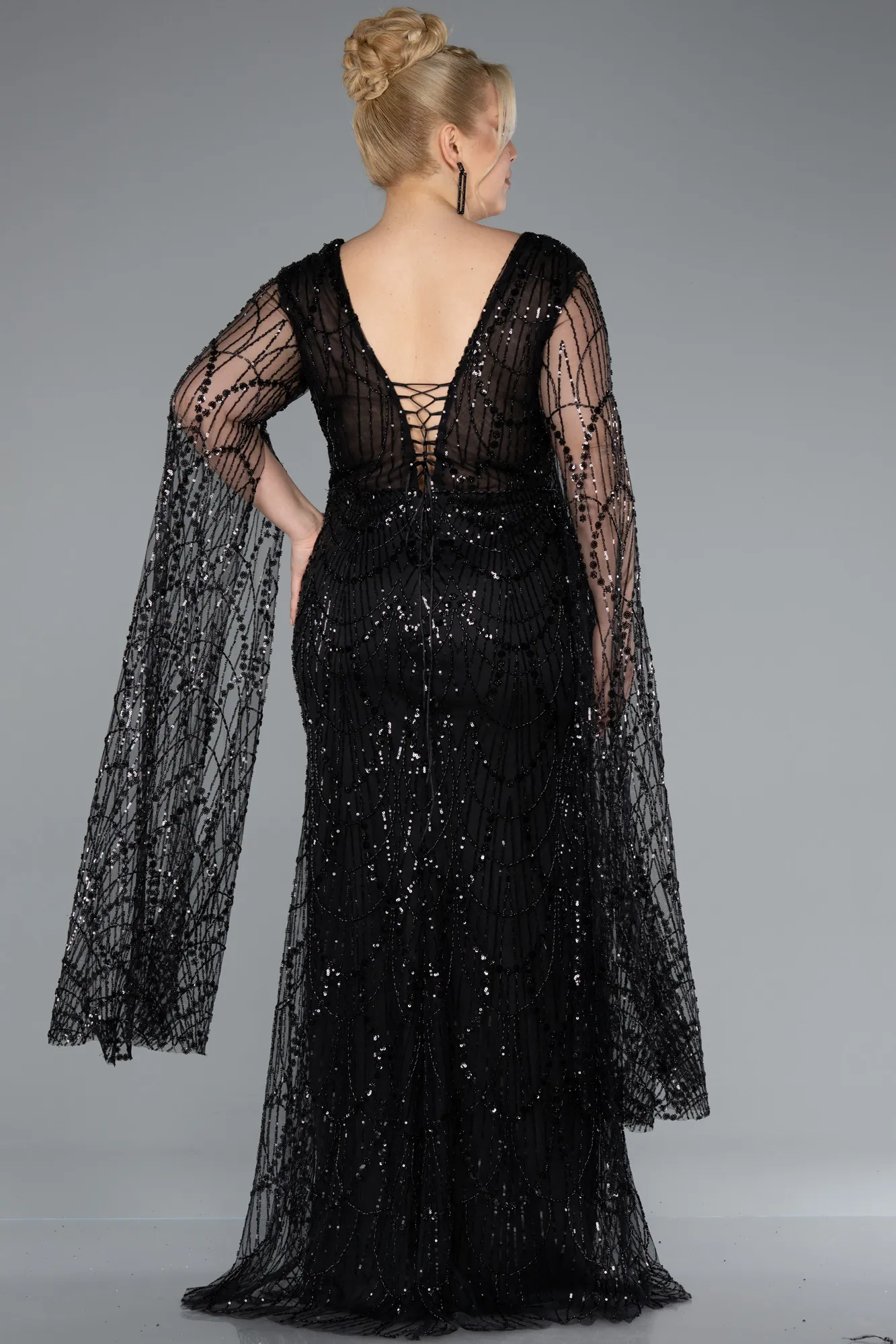 Black-Long Plus Size Evening Gown ABU4945