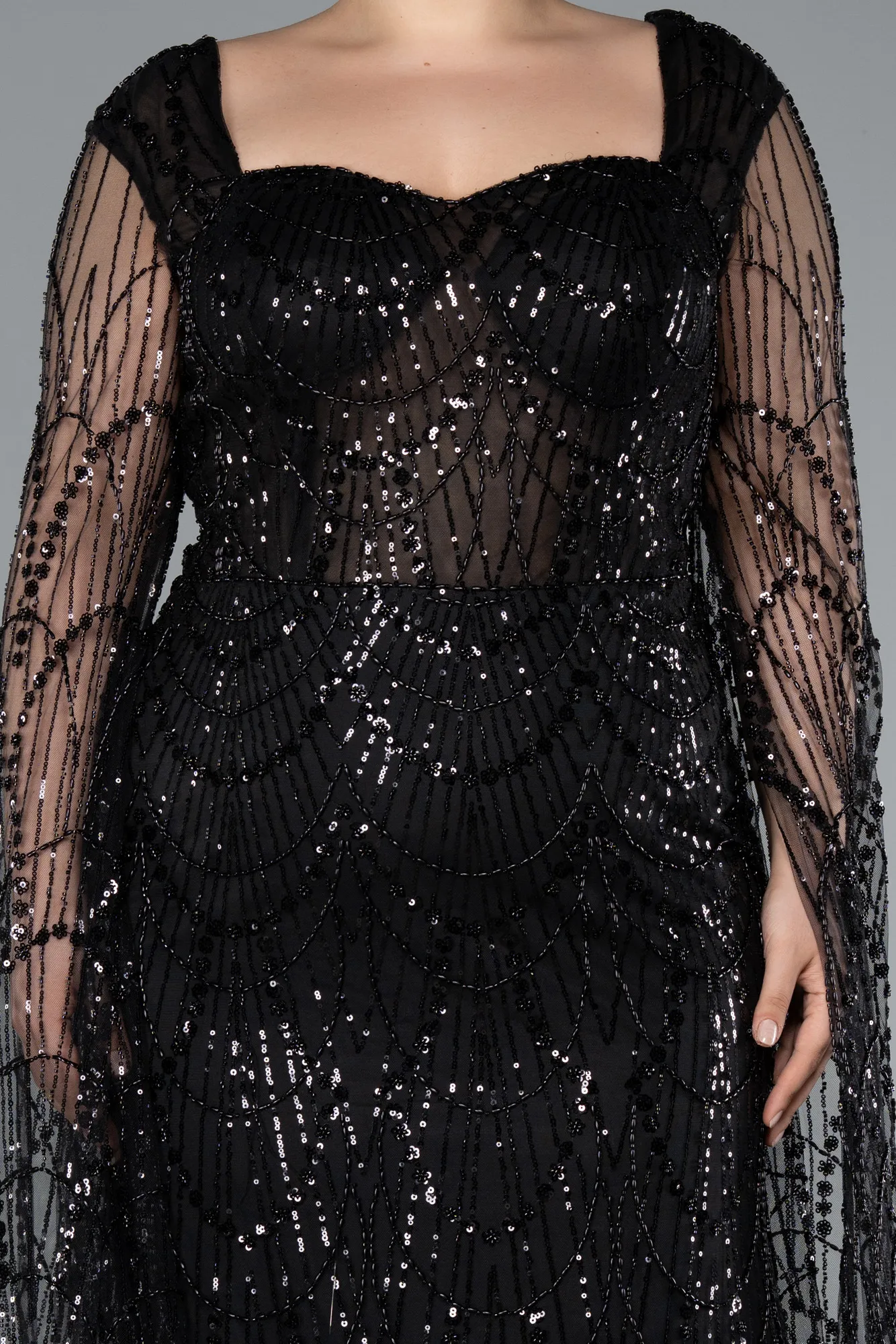 Black-Long Plus Size Evening Gown ABU4945