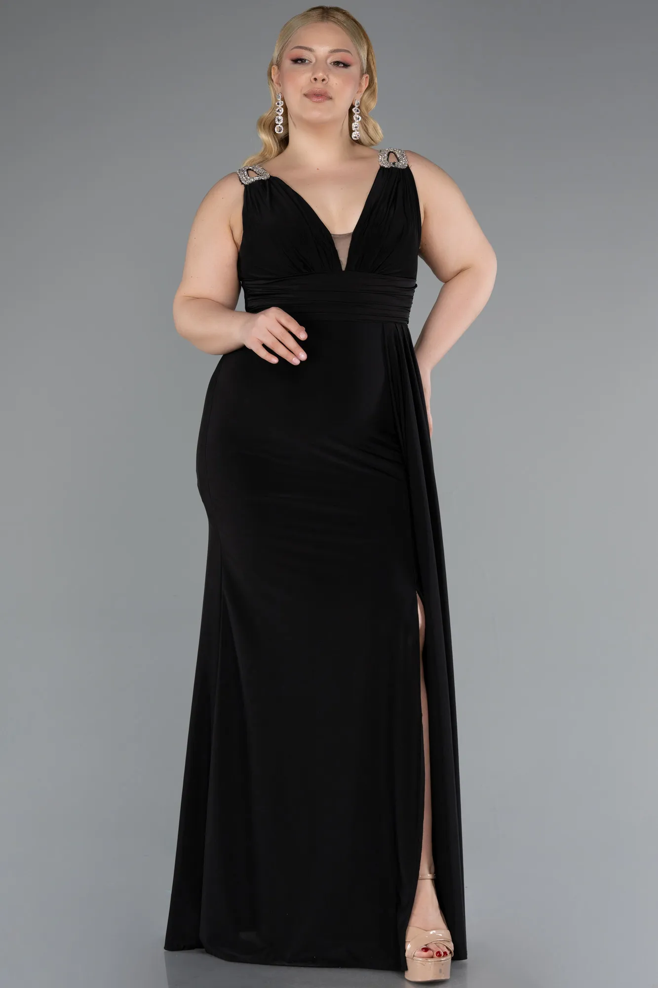 Black-Long Plus Size Evening Gown ABU4968