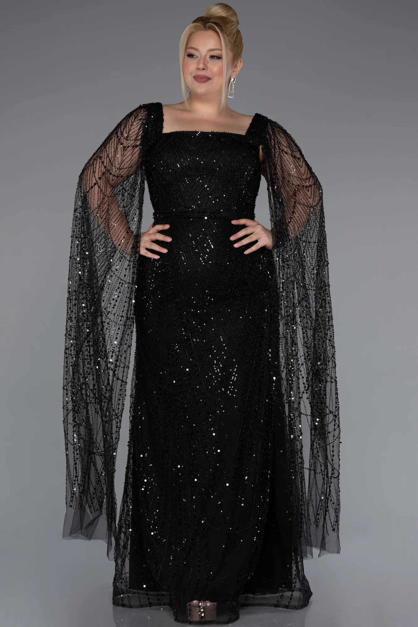 Black-Long Plus Size Evening Gown ABU5212