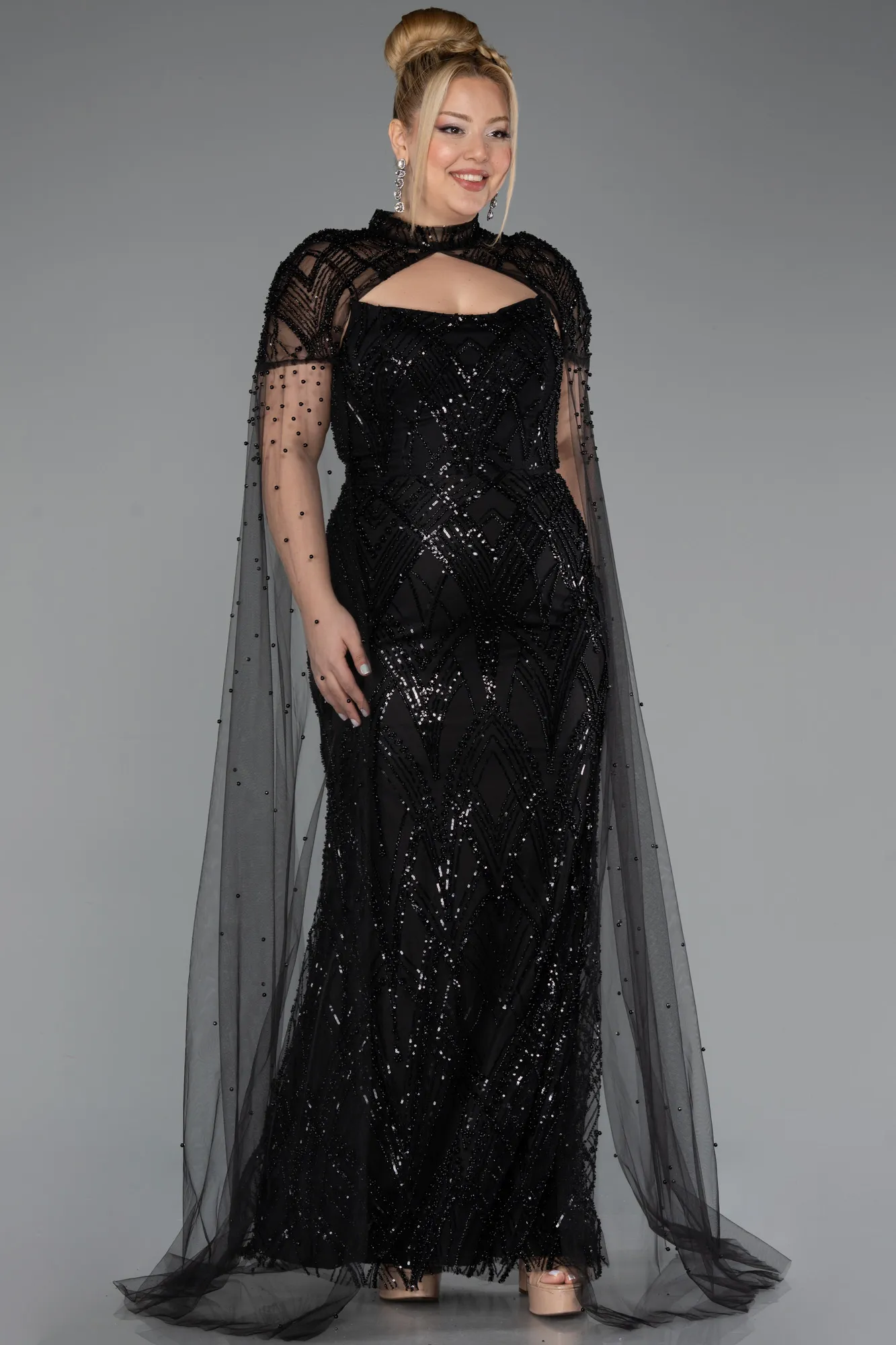 Black-Long Plus Size Evening Gown ABU5487