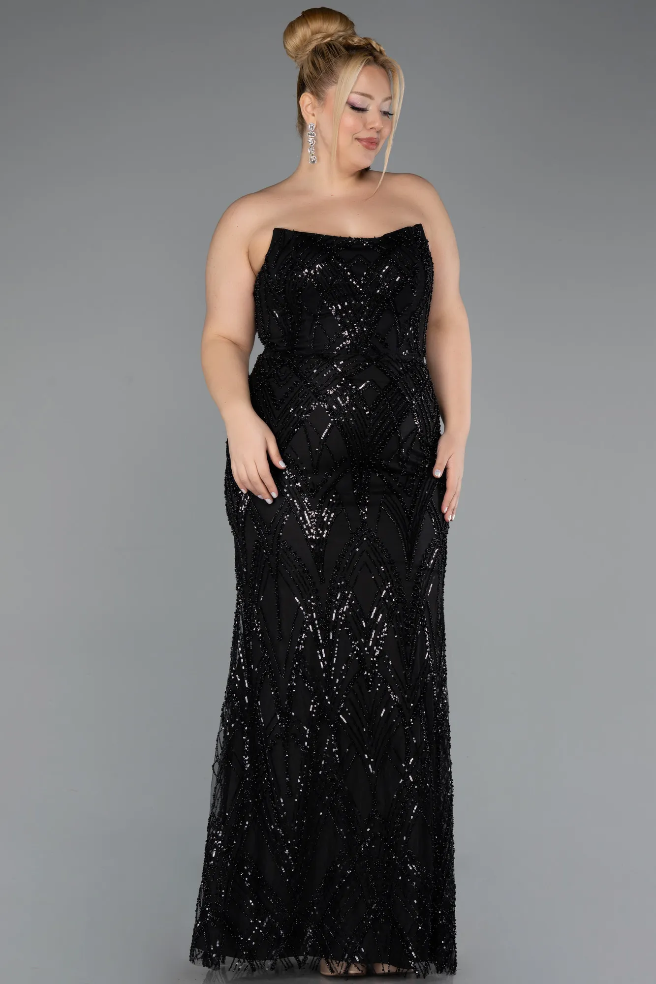 Black-Long Plus Size Evening Gown ABU5487