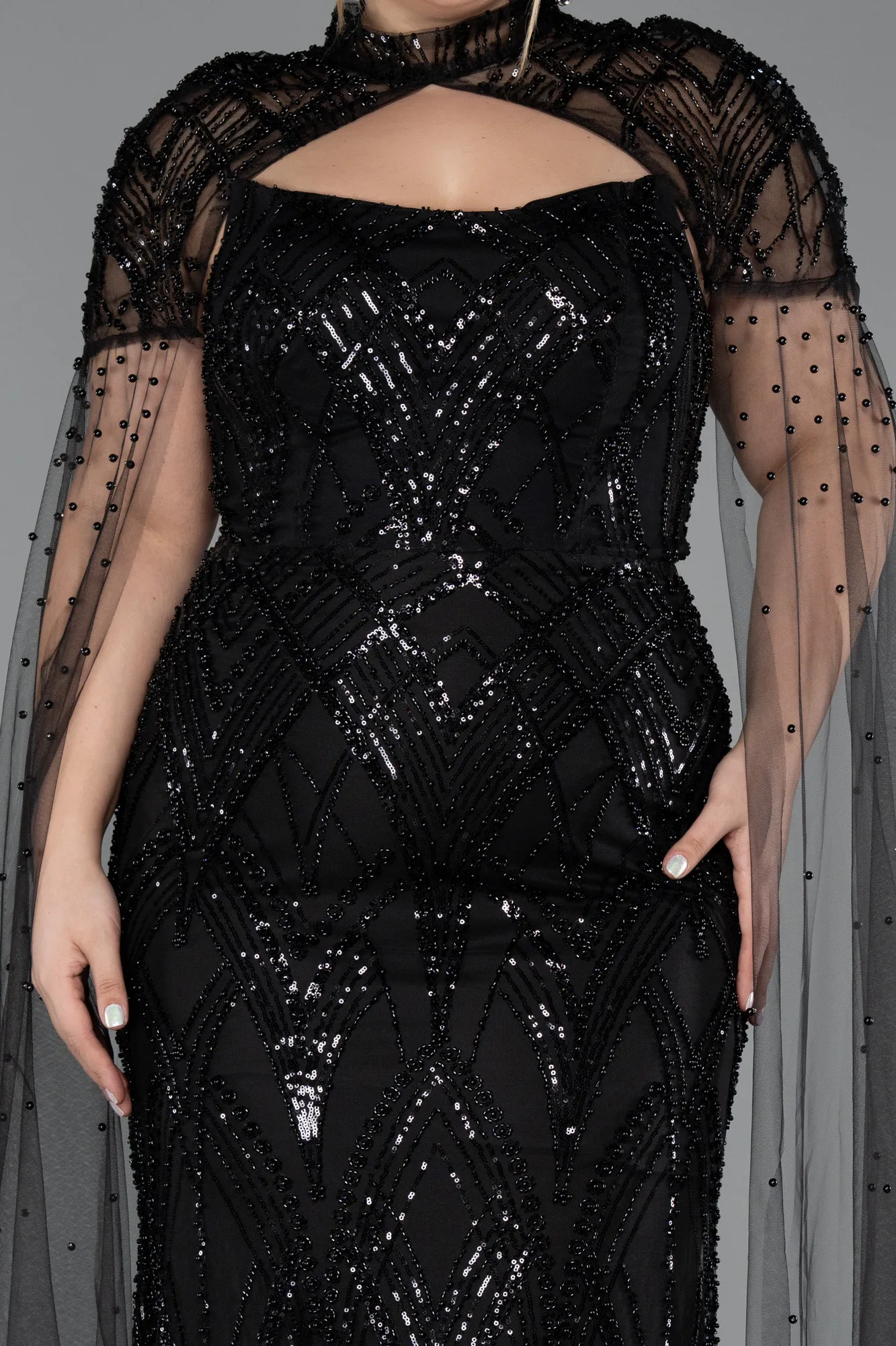 Black-Long Plus Size Evening Gown ABU5487