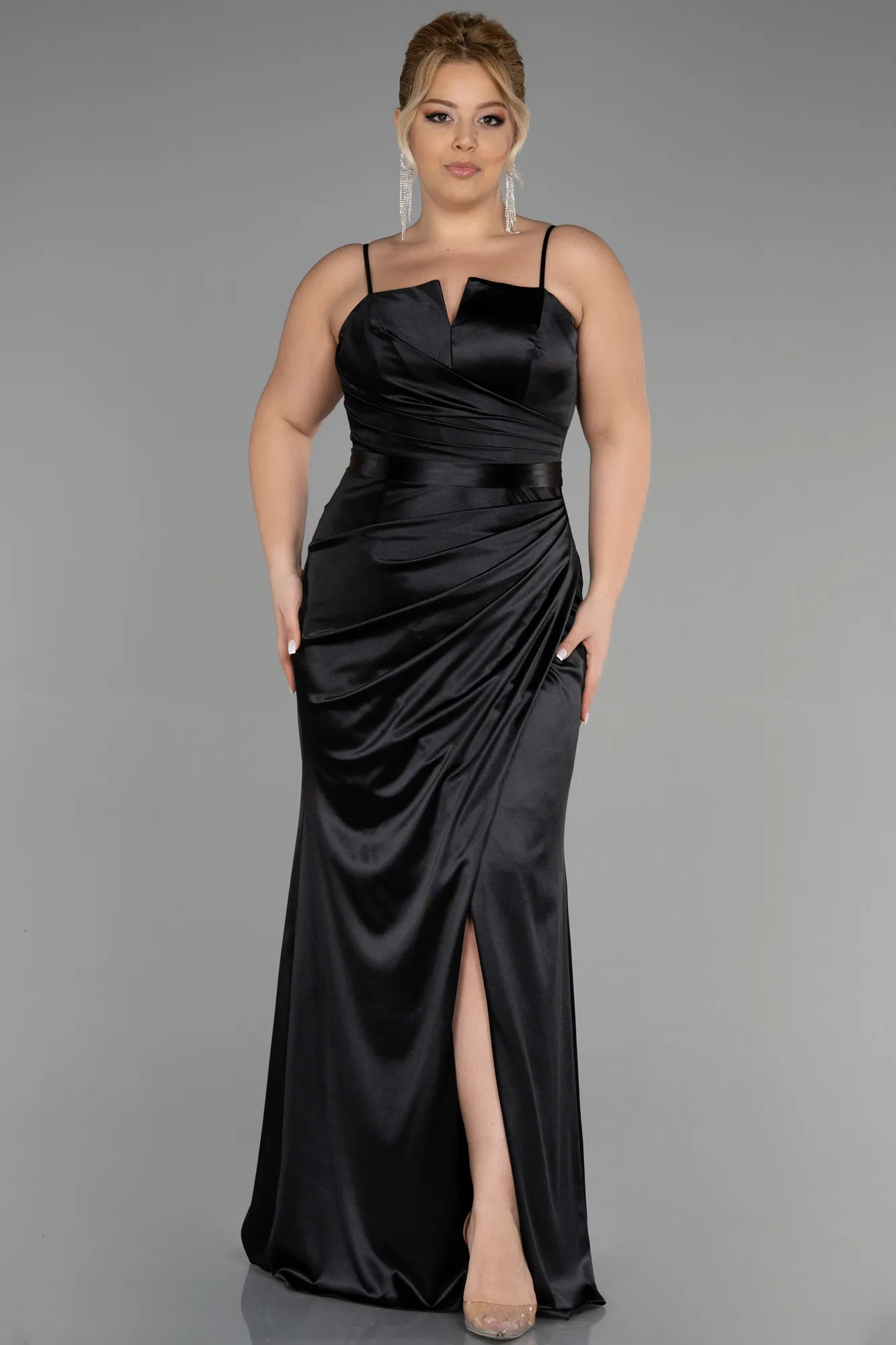 Black-Long Plus Size Graduation Dress ABU3481