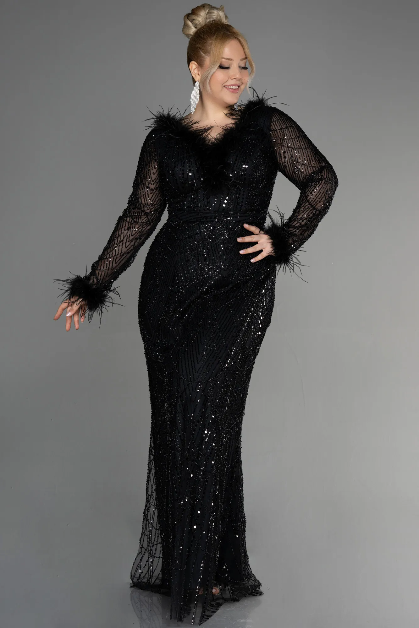 Black-Long Plus Size Haute Couture Dress ABU3581