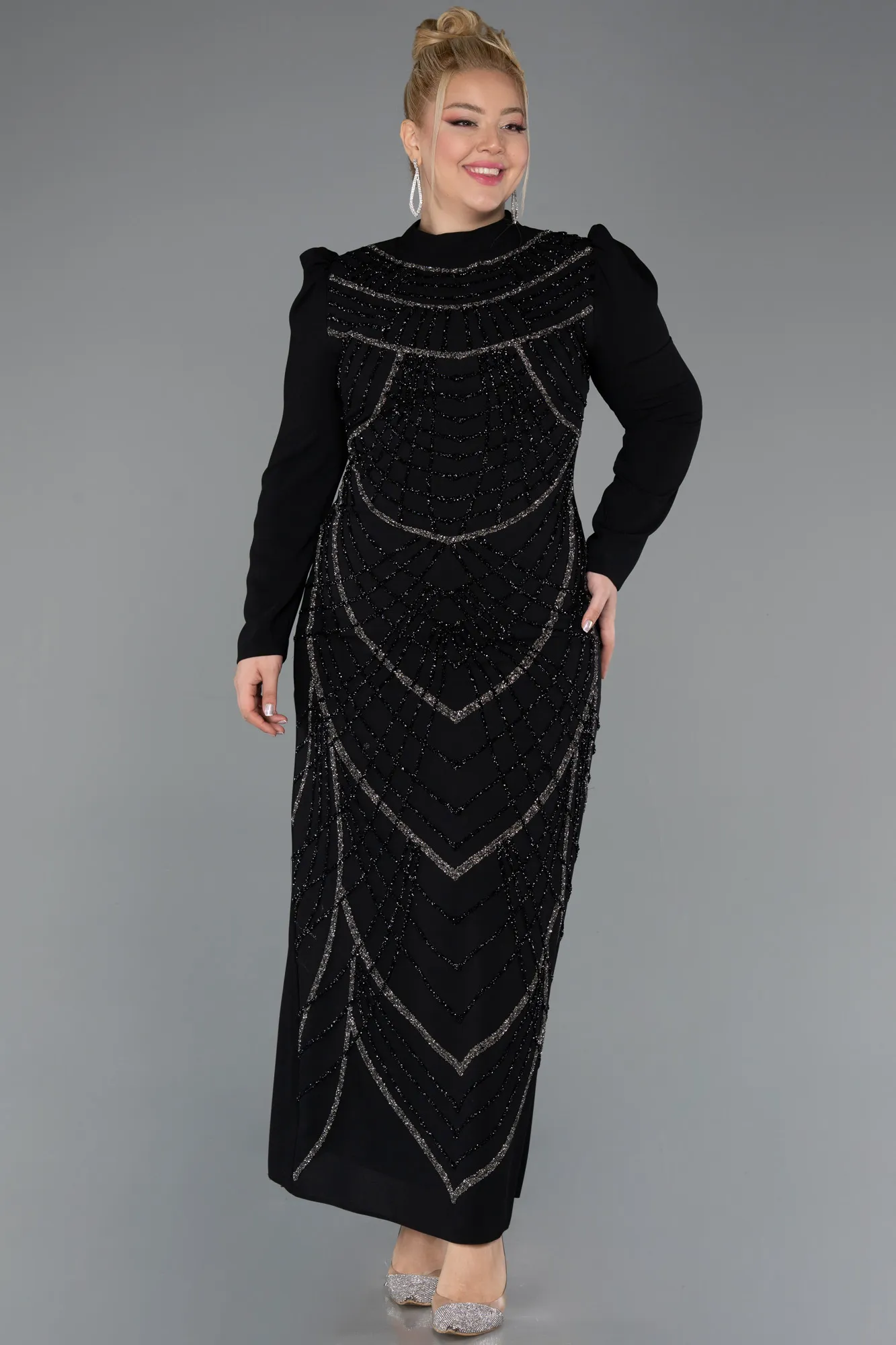 Black-Long Plus Size Hijab Dress ABU5411