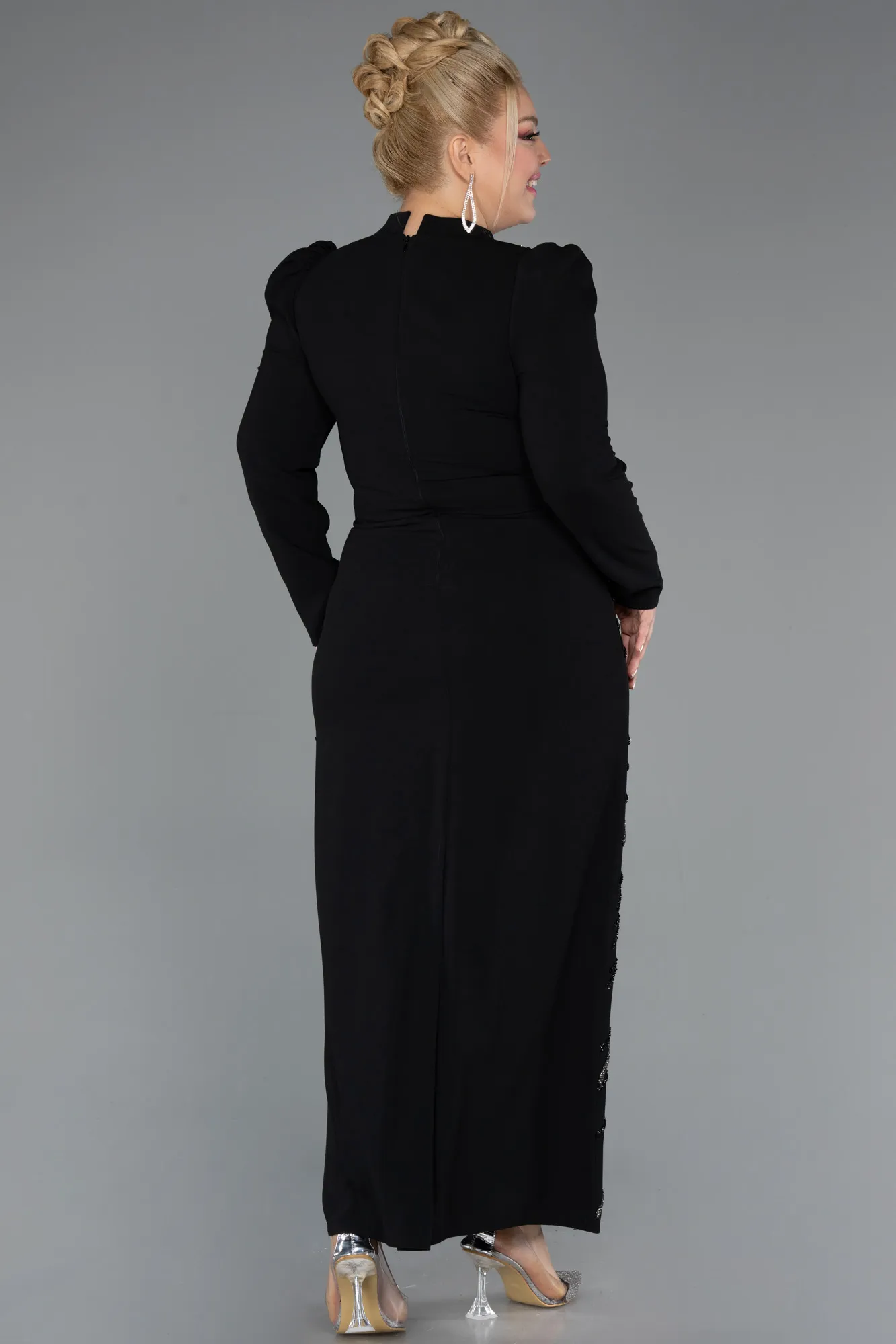 Black-Long Plus Size Hijab Dress ABU5411