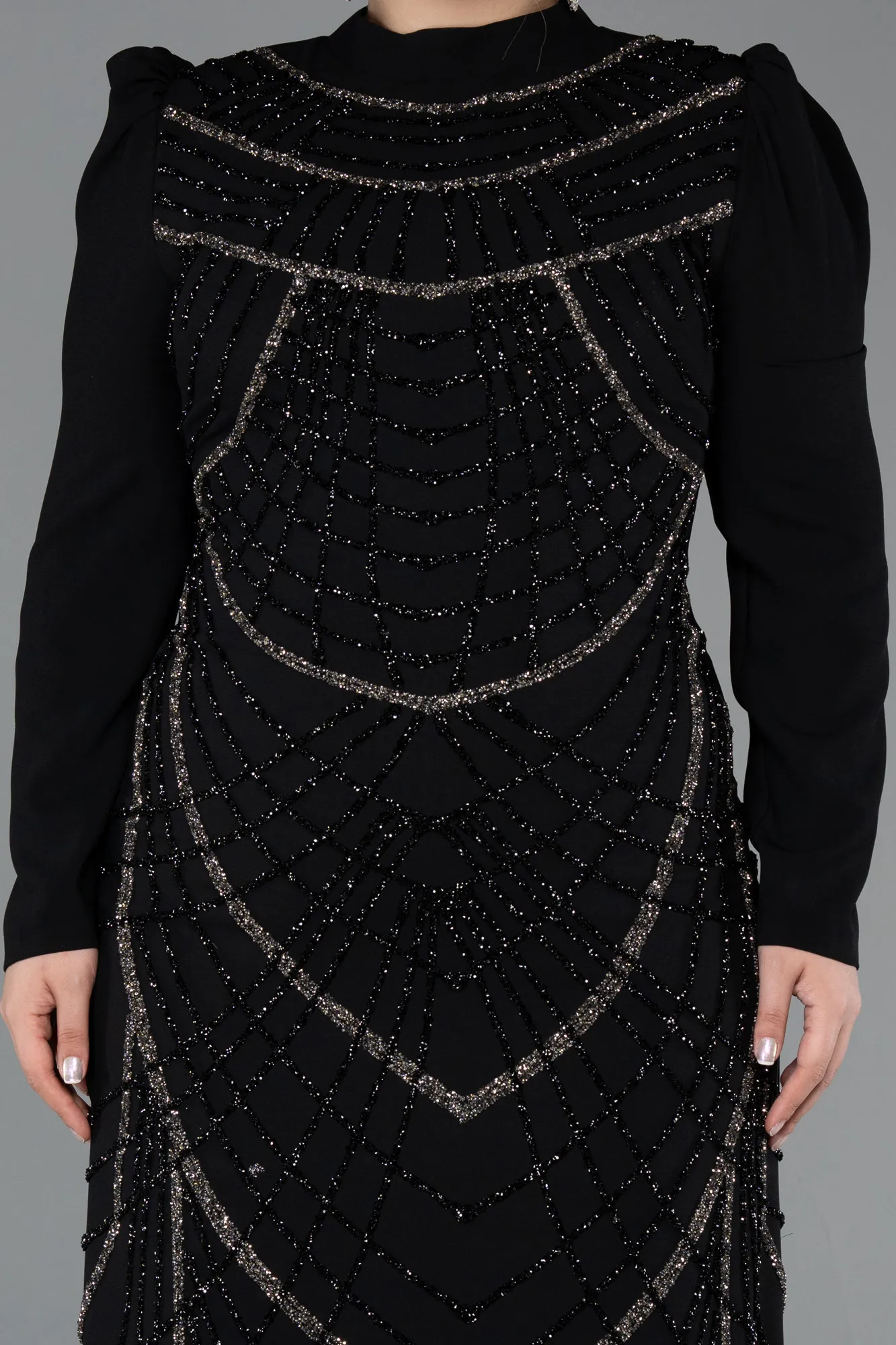 Black-Long Plus Size Hijab Dress ABU5411