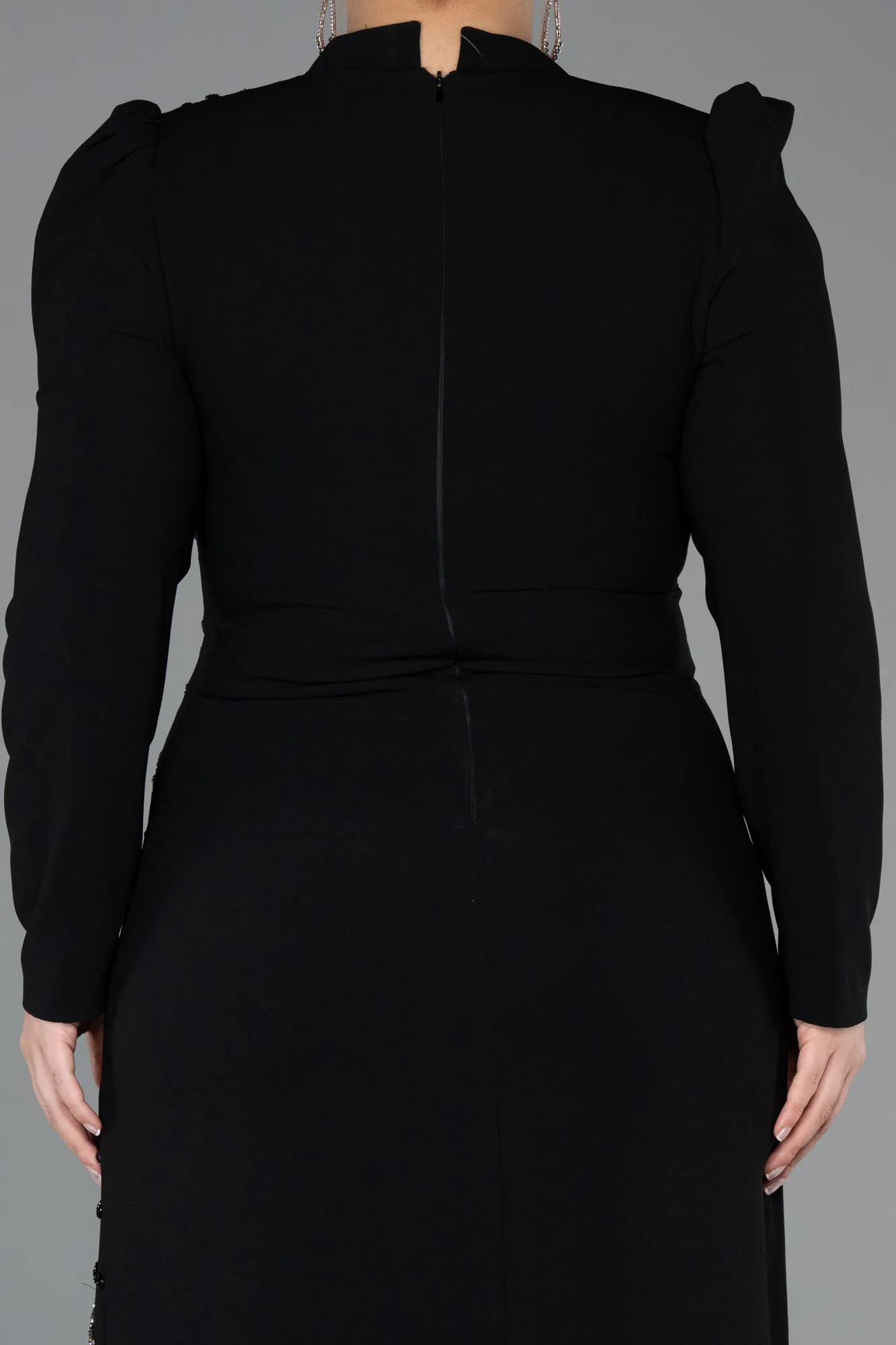 Black-Long Plus Size Hijab Dress ABU5411