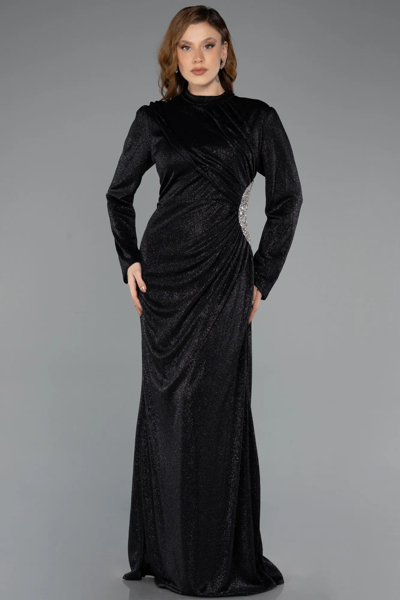 Black-Long Plus Size Hijab Dress ABU5502