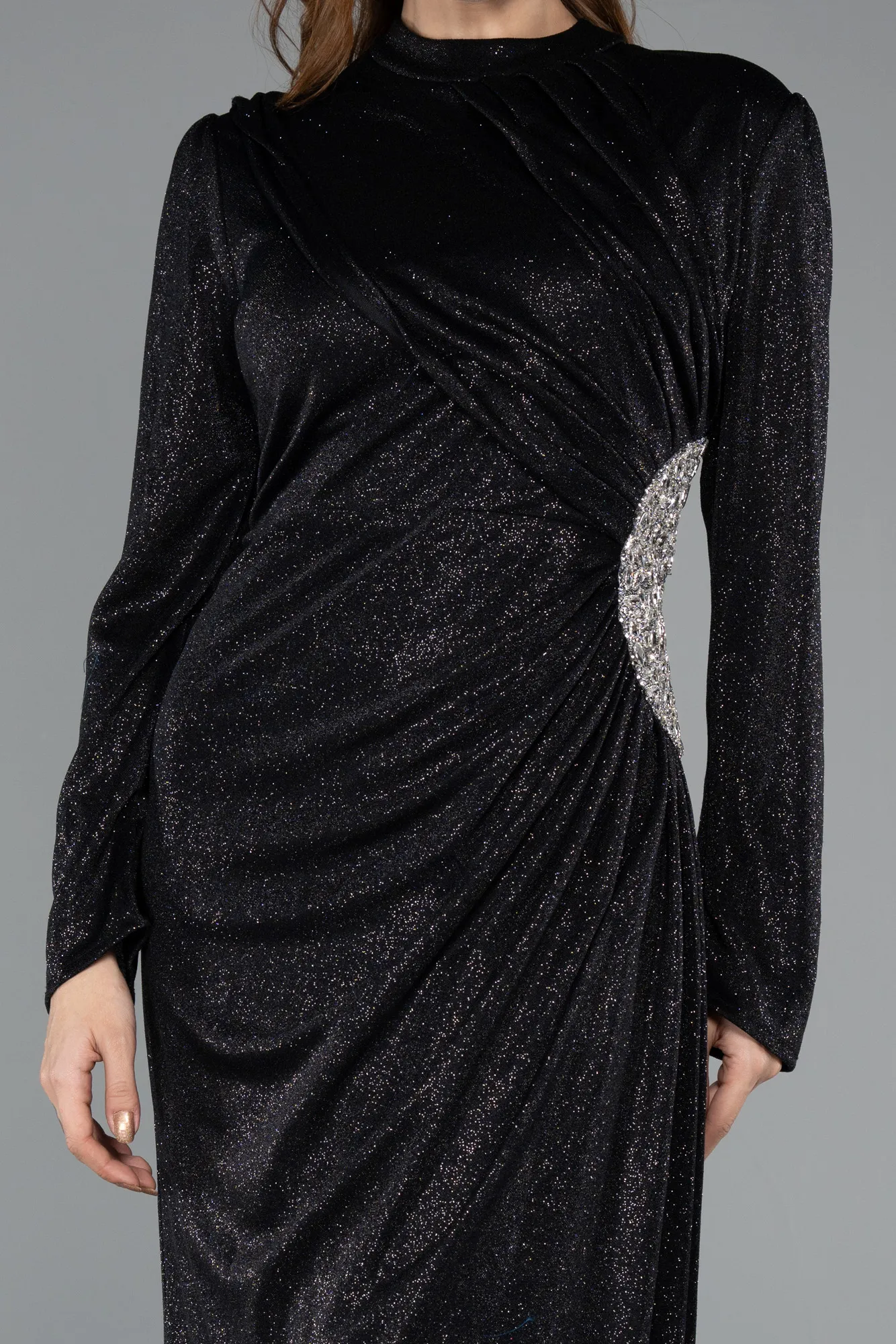 Black-Long Plus Size Hijab Dress ABU5502