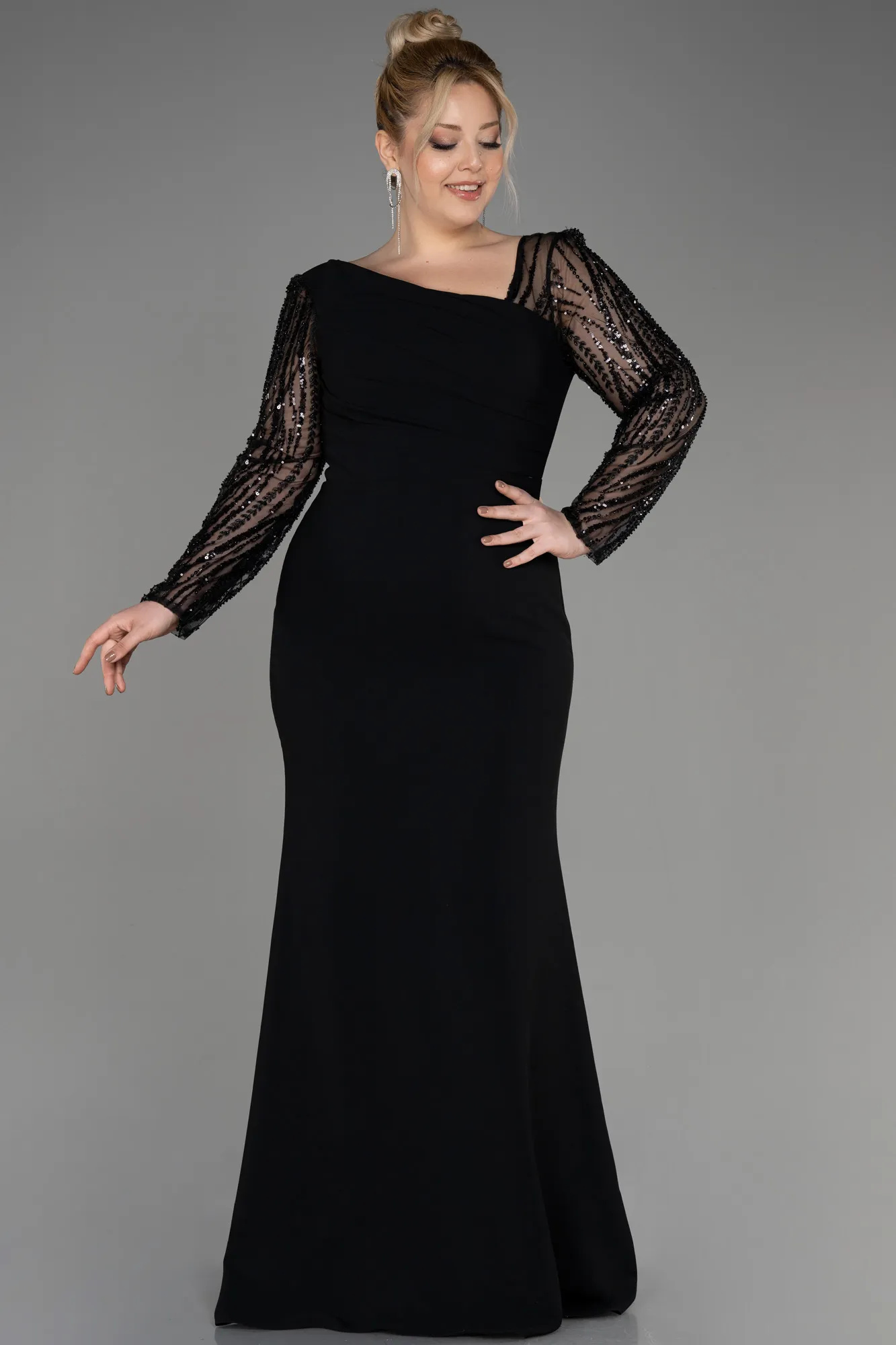 Black-Long Plus Size Wedding Dress ABU3713