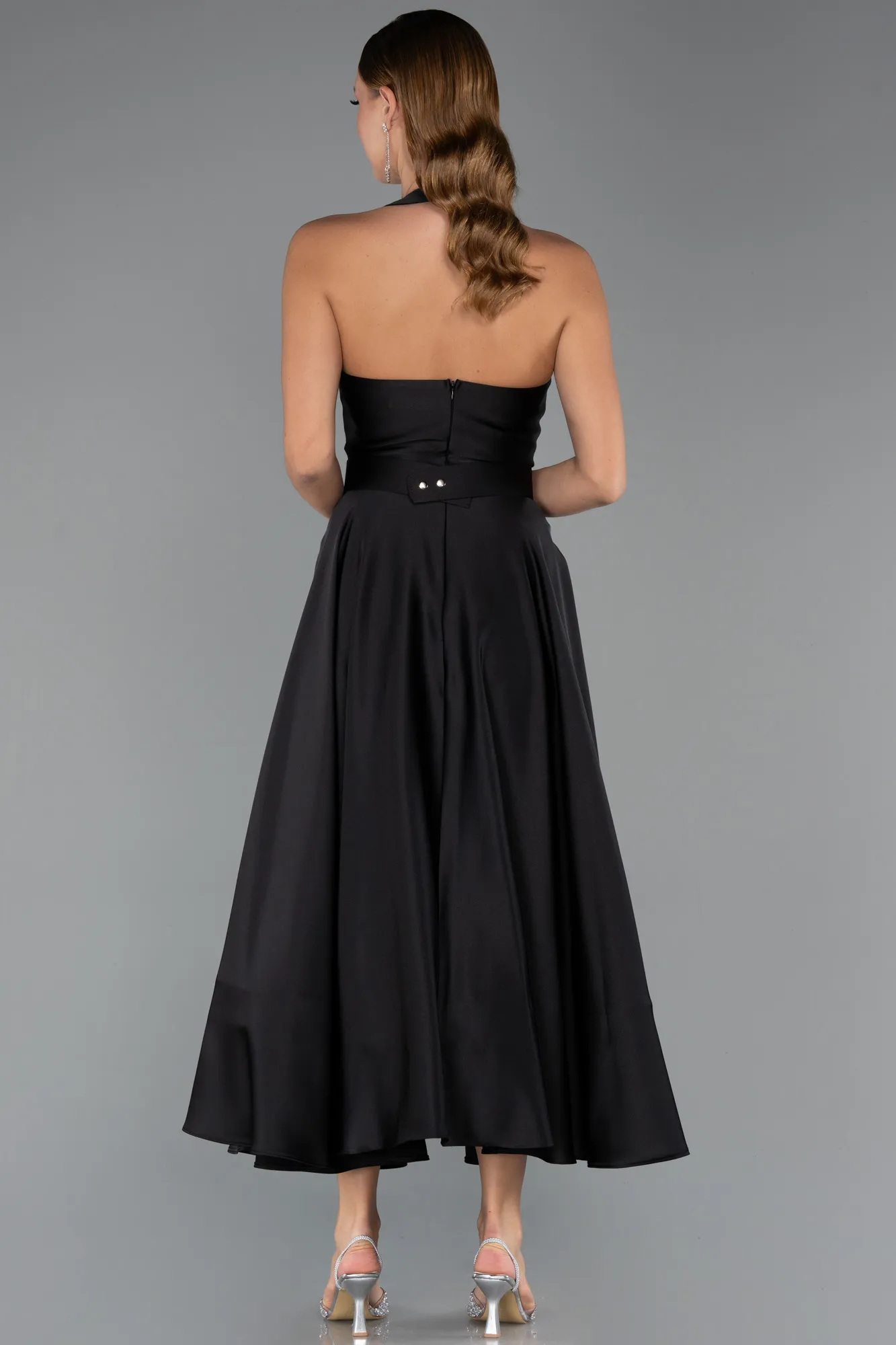 Black-Long Satin Cocktail Dress ABK2471