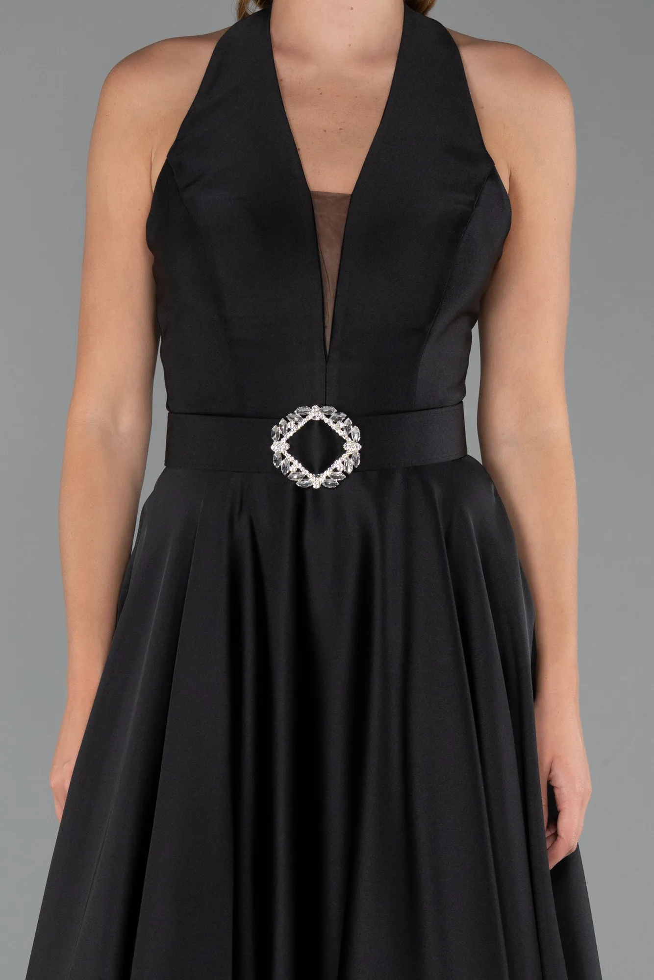 Black-Long Satin Cocktail Dress ABK2471