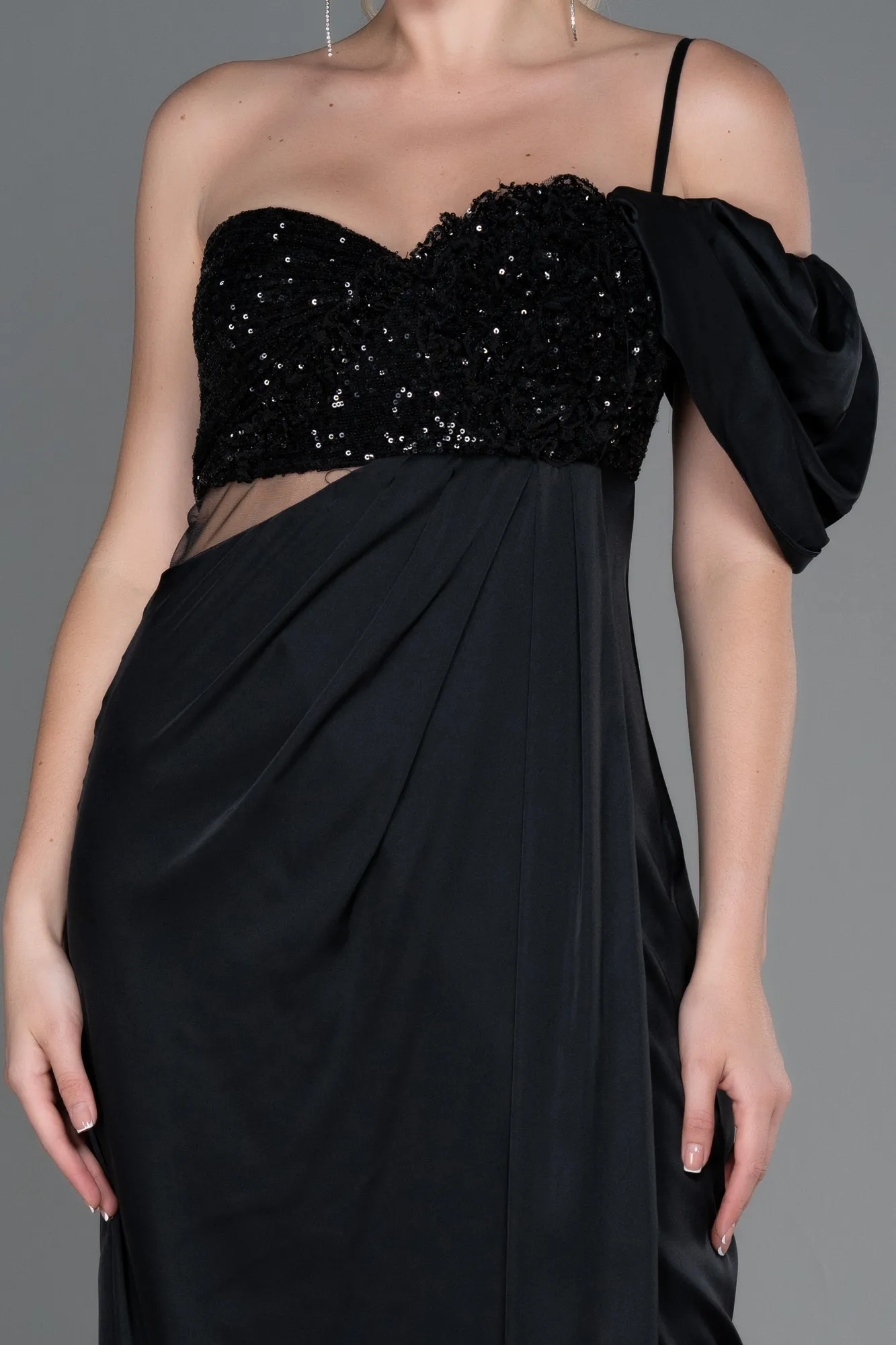 Black-Long Satin Engagement Dress ABU3250