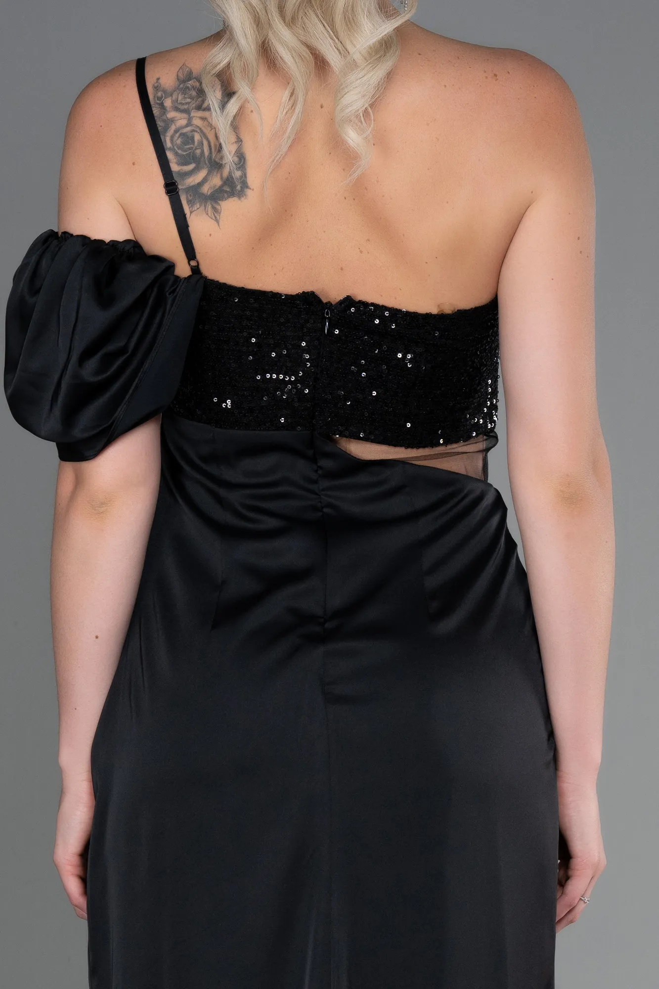 Black-Long Satin Engagement Dress ABU3250