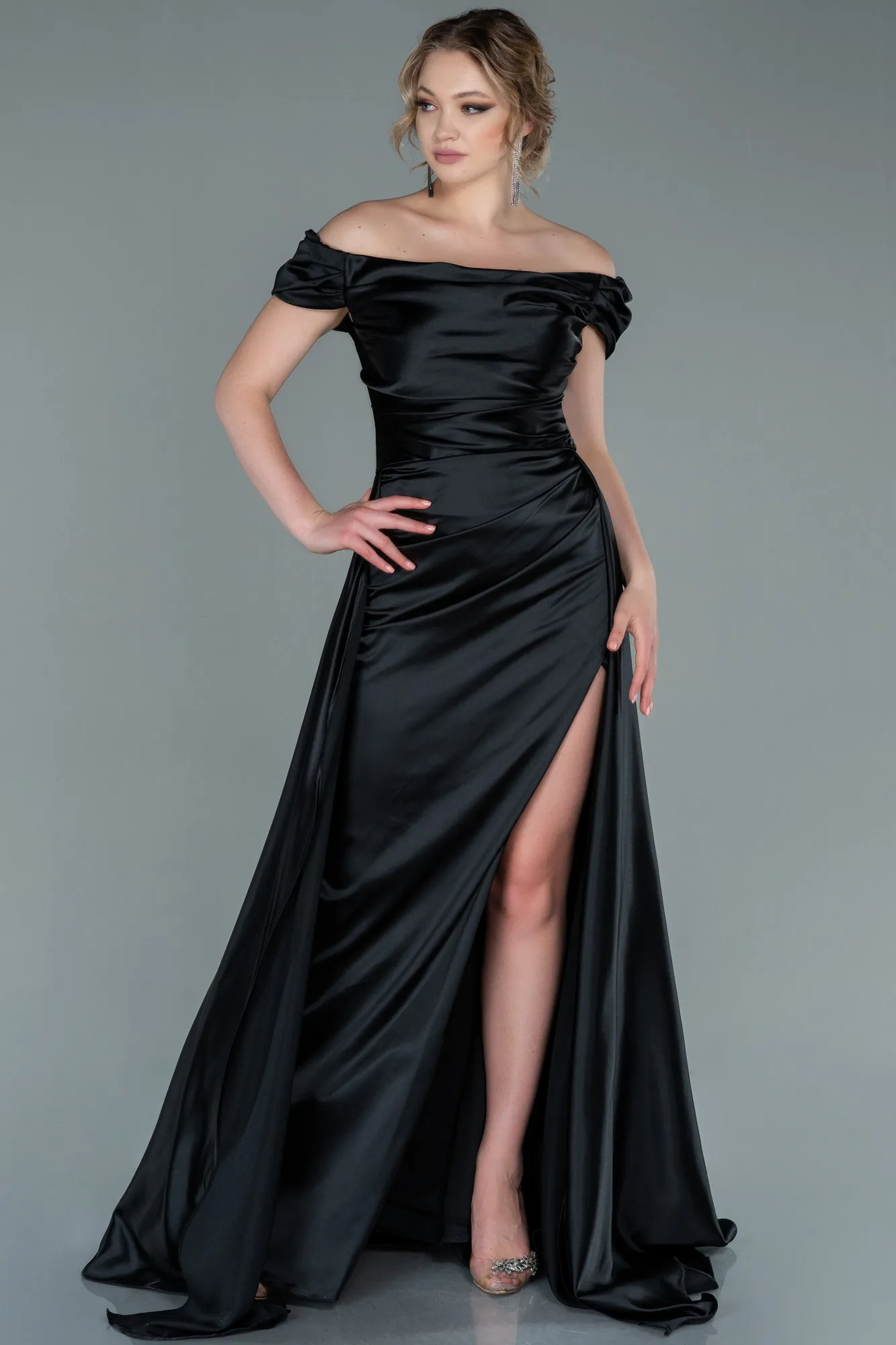 Black-Long Satin Evening Dress ABU2003