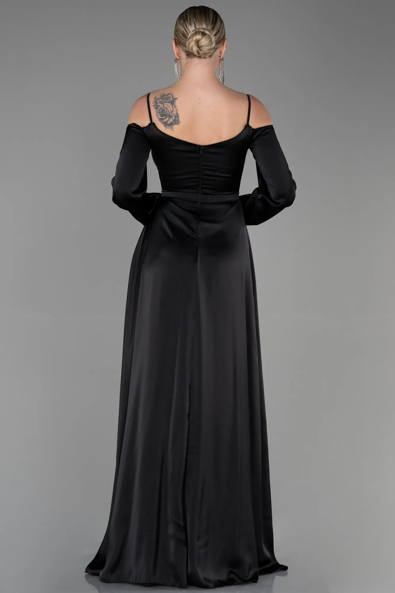 Black-Long Satin Evening Dress ABU2339