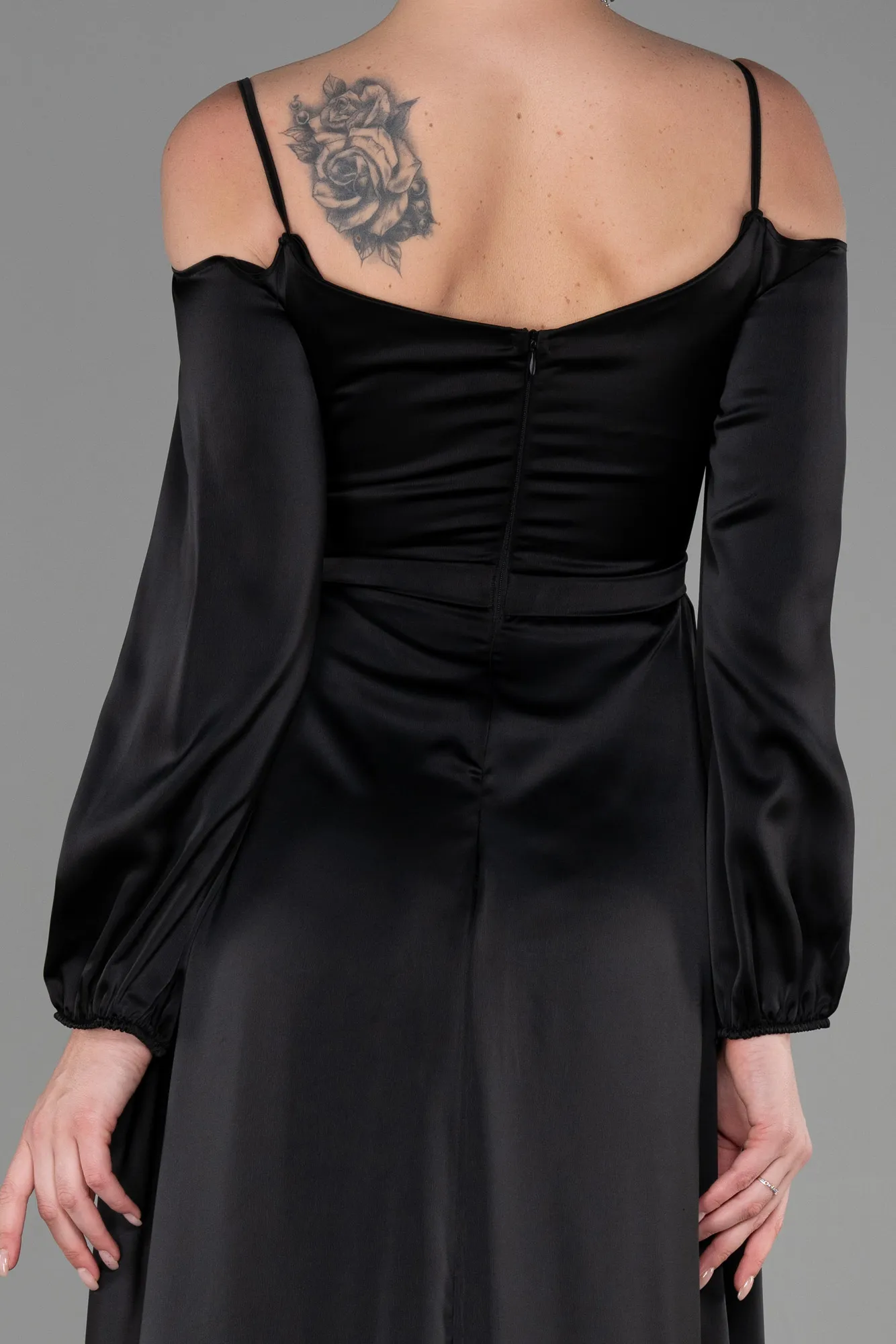 Black-Long Satin Evening Dress ABU2339
