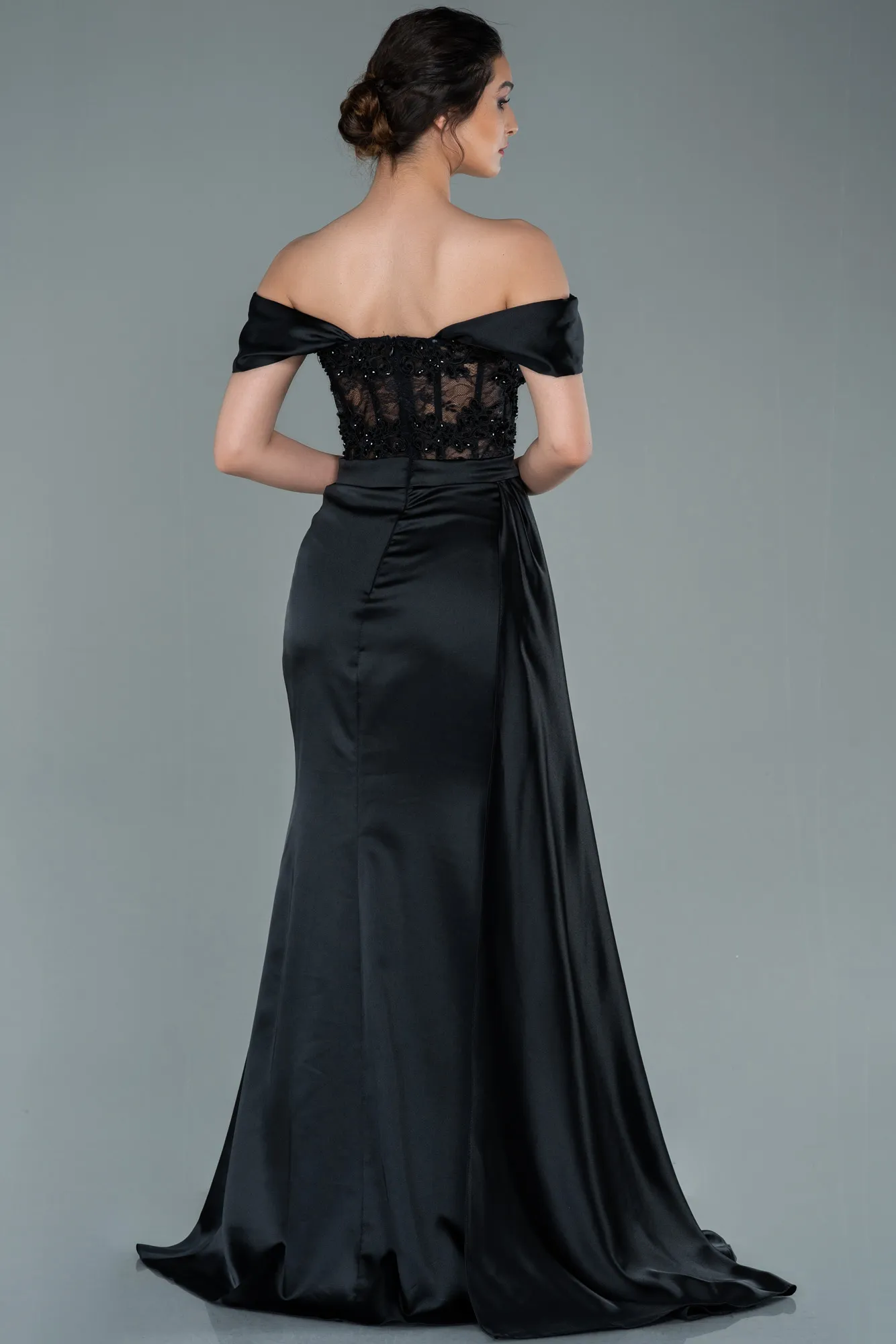Black-Long Satin Evening Dress ABU2374