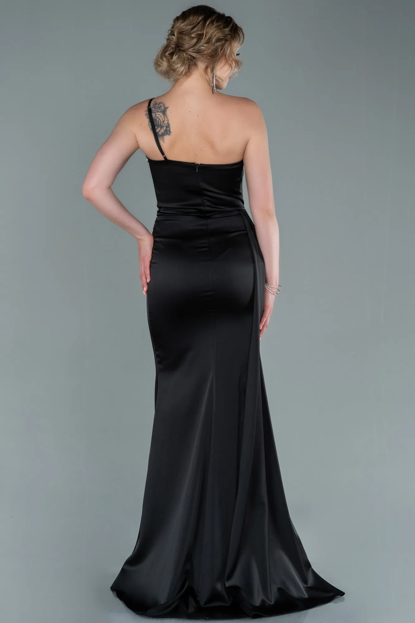 Black-Long Satin Evening Dress ABU2386
