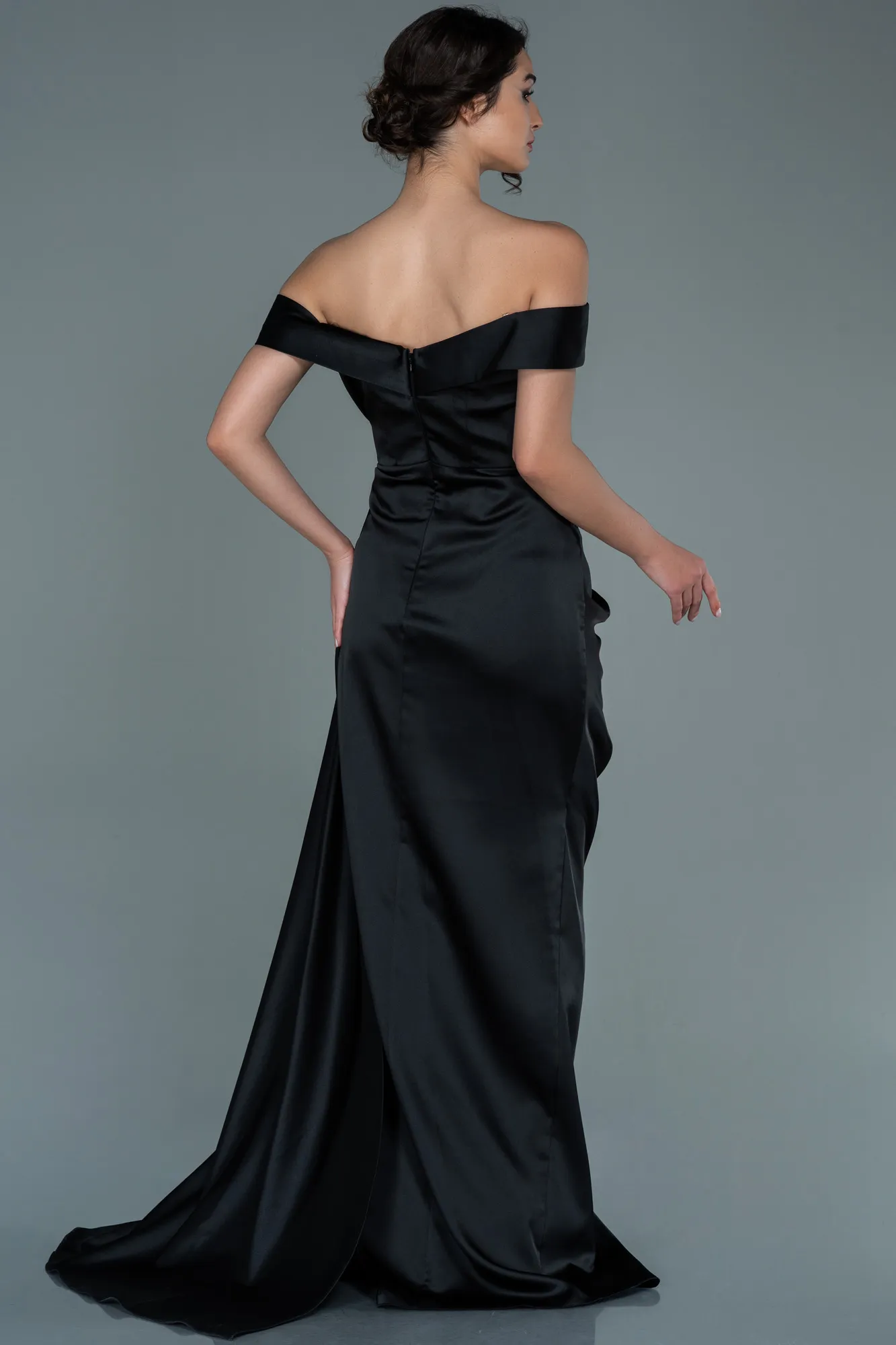 Black-Long Satin Evening Dress ABU2560