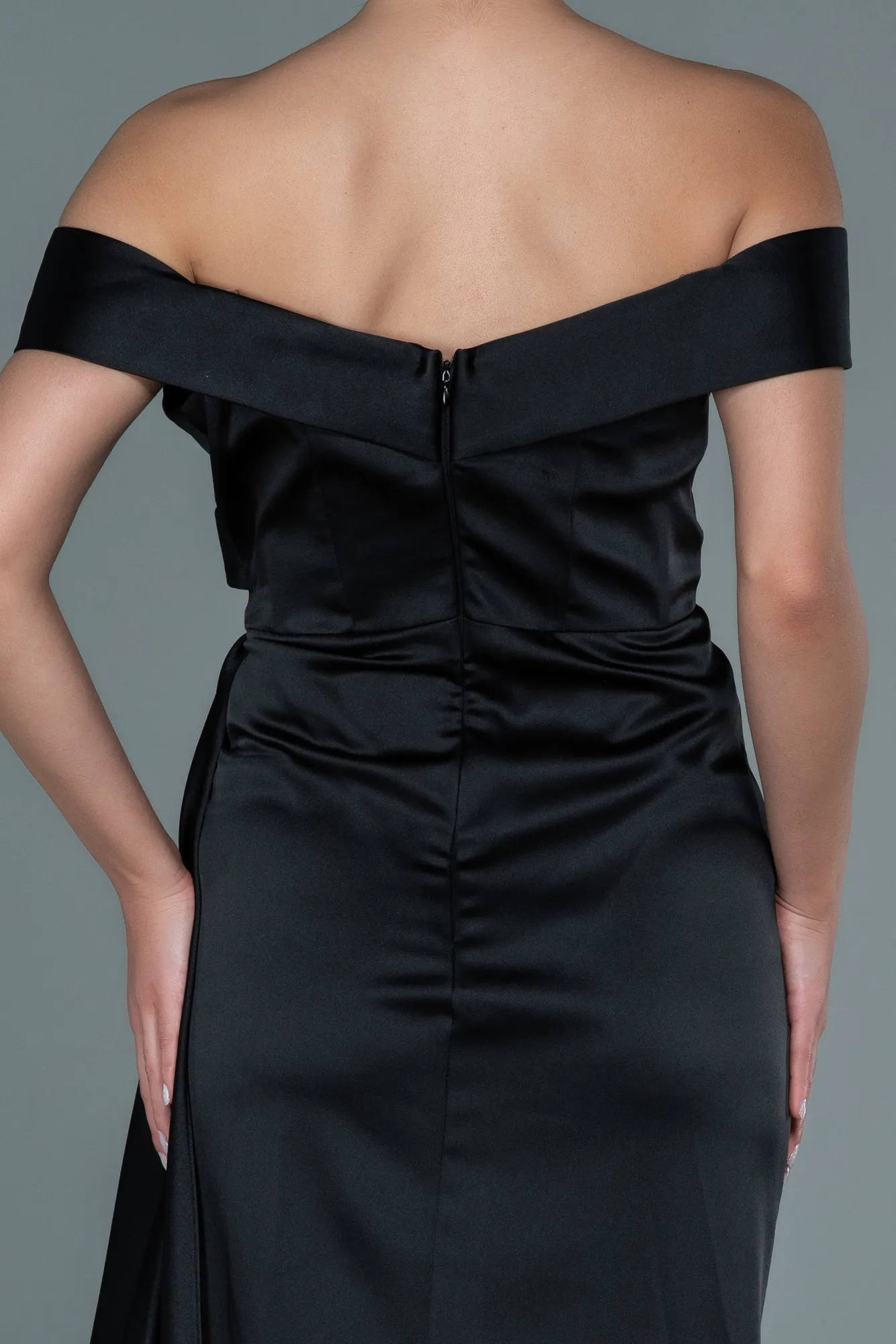 Black-Long Satin Evening Dress ABU2560