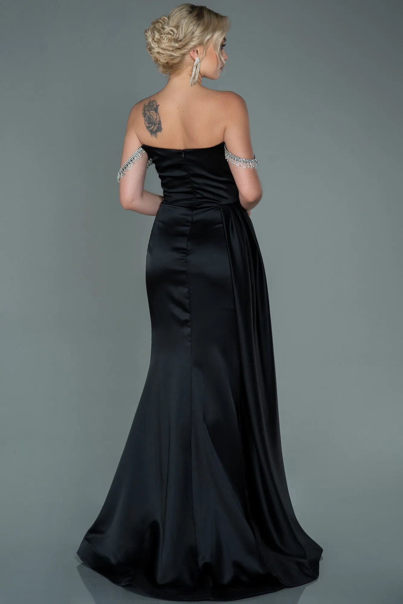 Black-Long Satin Evening Dress ABU2618