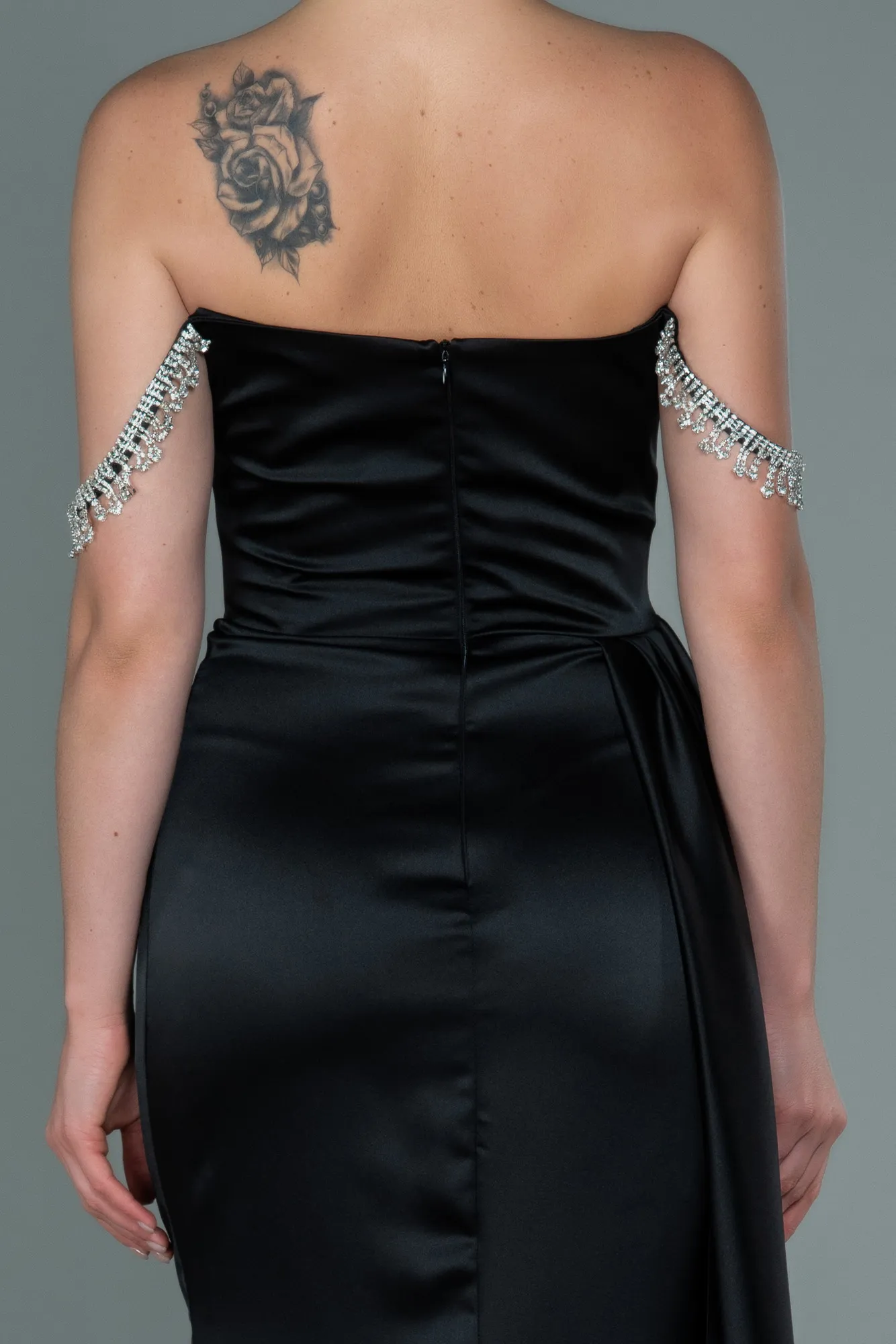 Black-Long Satin Evening Dress ABU2618