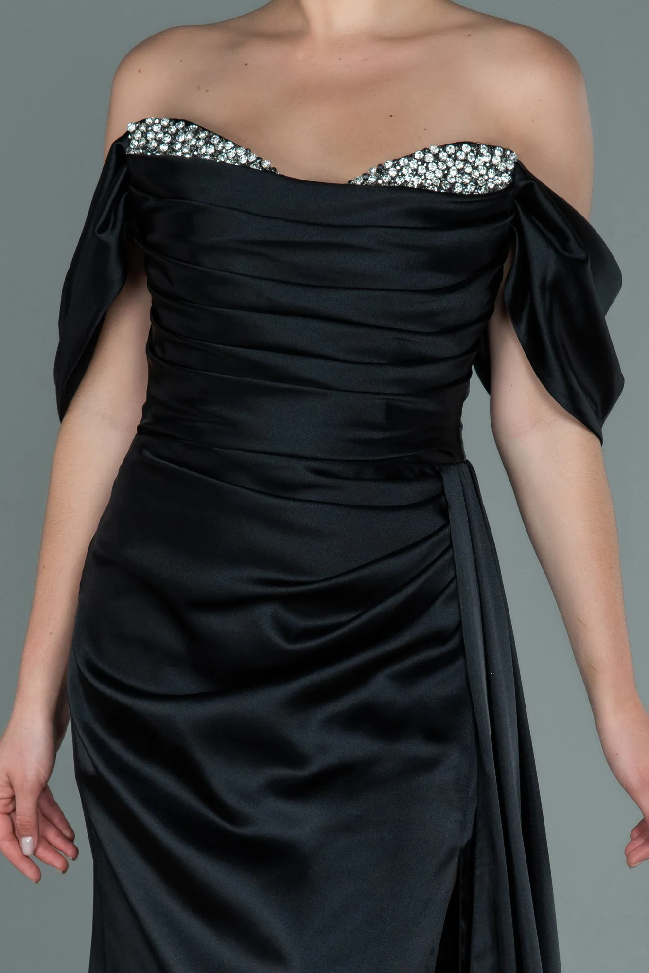 Black-Long Satin Evening Dress ABU2661