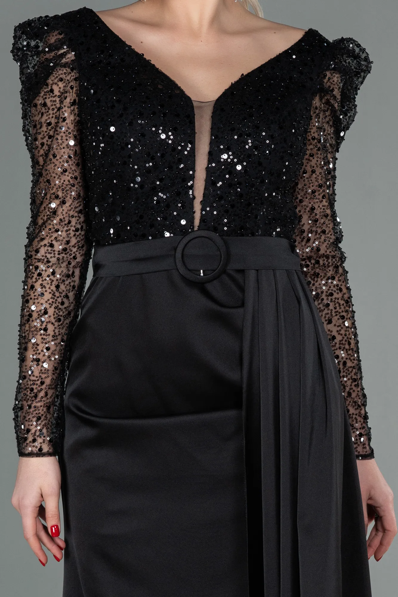 Black-Long Satin Evening Dress ABU2767