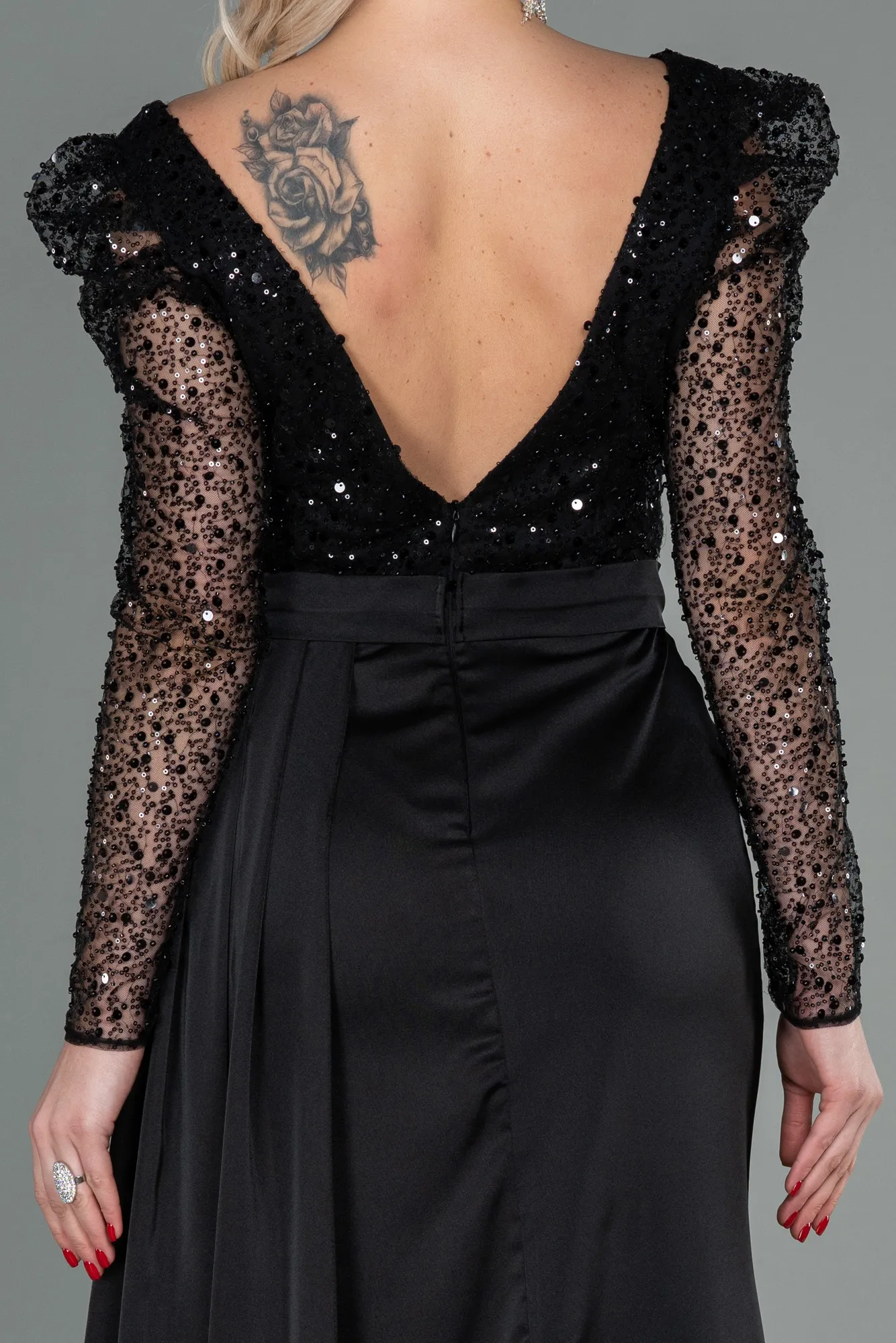 Black-Long Satin Evening Dress ABU2767