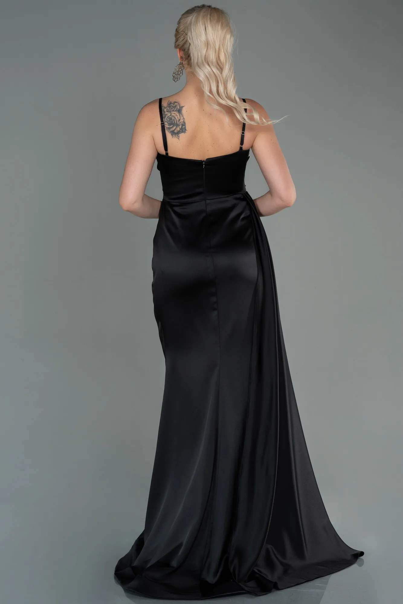 Black-Long Satin Evening Dress ABU2768