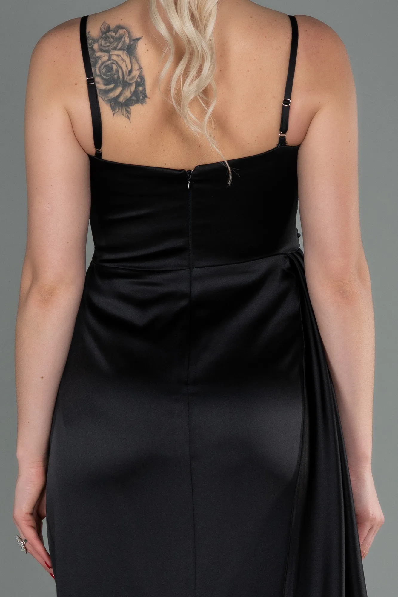 Black-Long Satin Evening Dress ABU2768